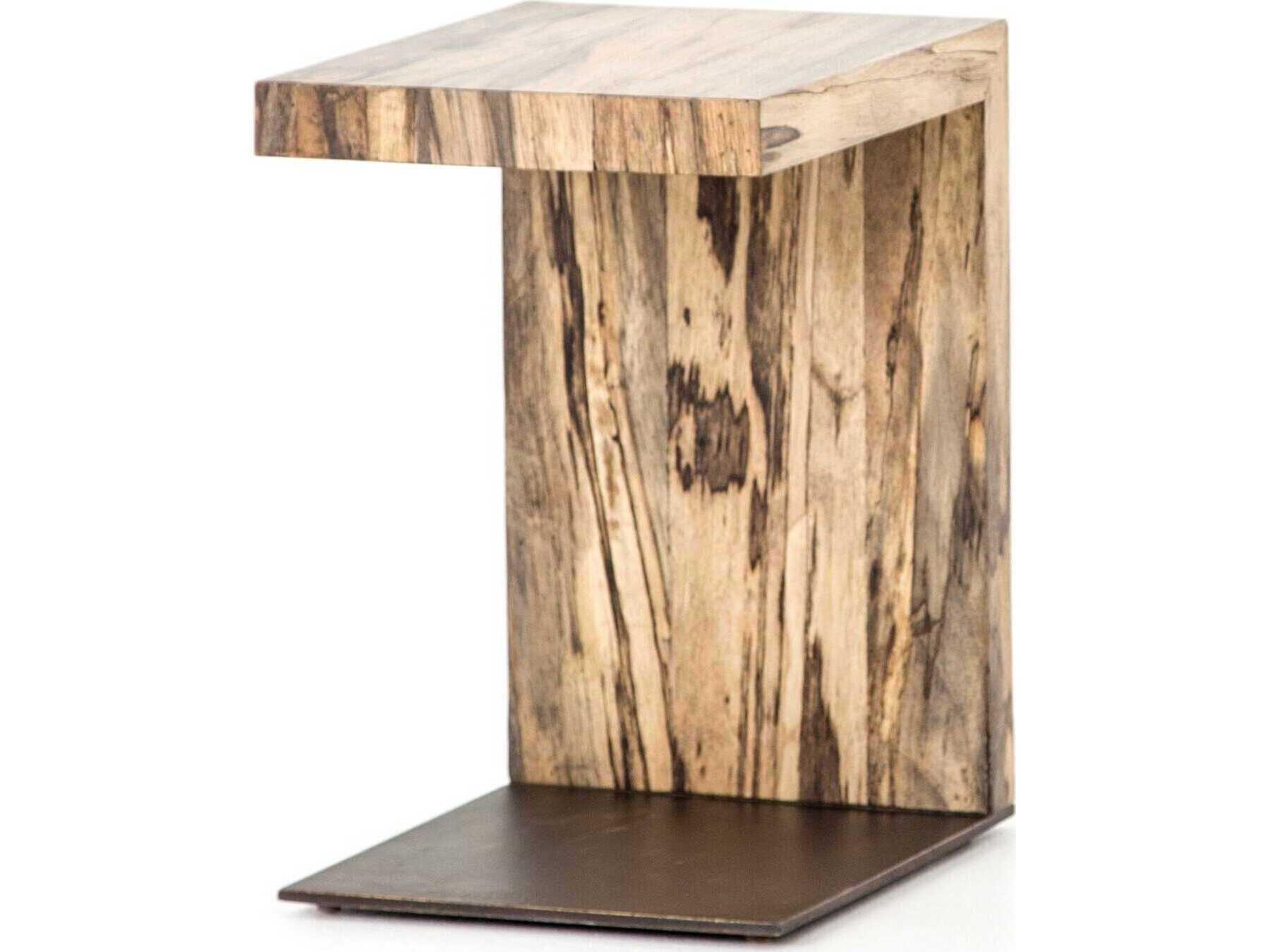 Four Hands Wesson Hudson Rectangular Wood Bronzed Iron Spalted Primavera End Table