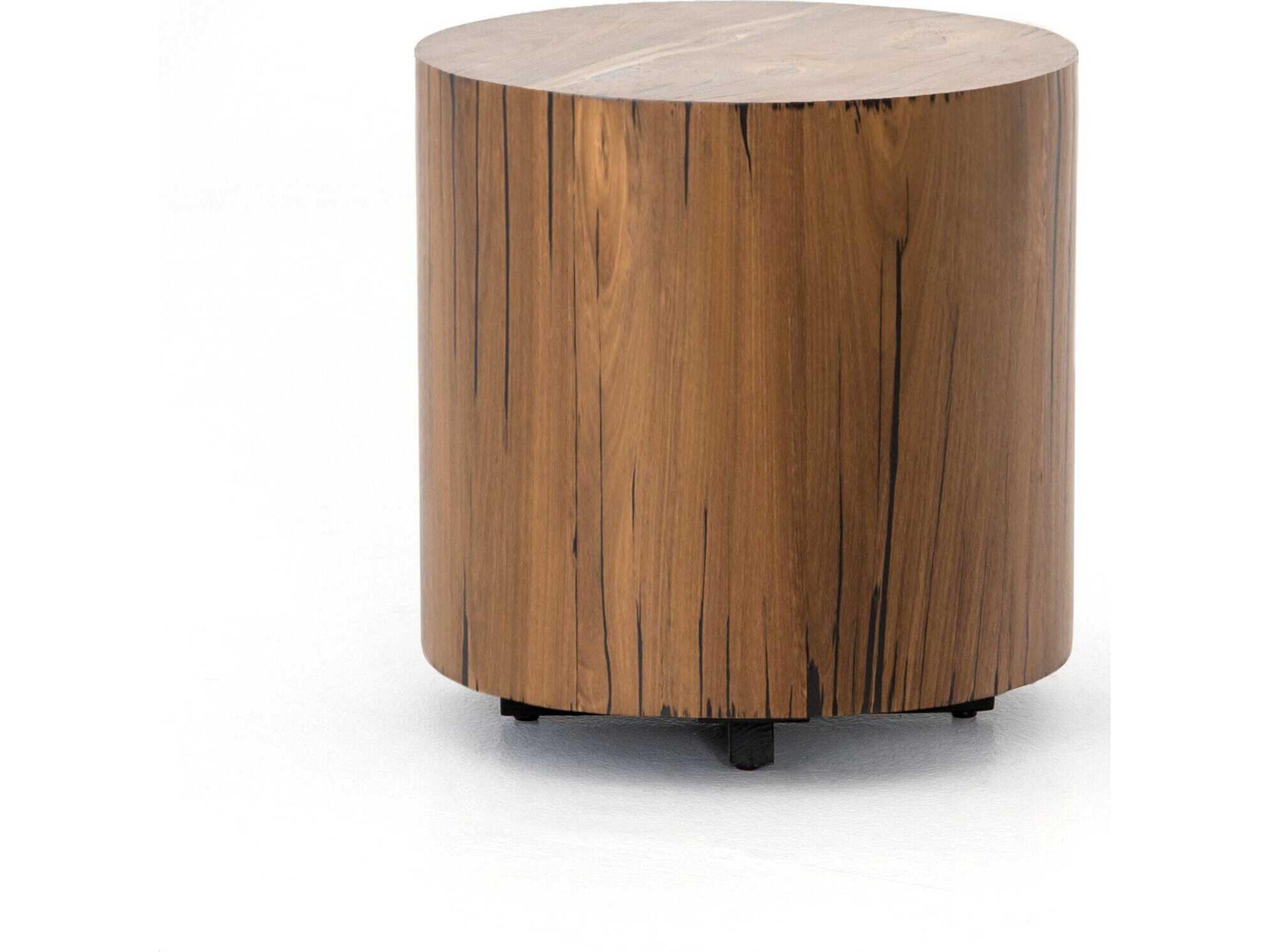 Four Hands Wesson Hudson Round Wood Black Pine Natural Yukas Resin End Table