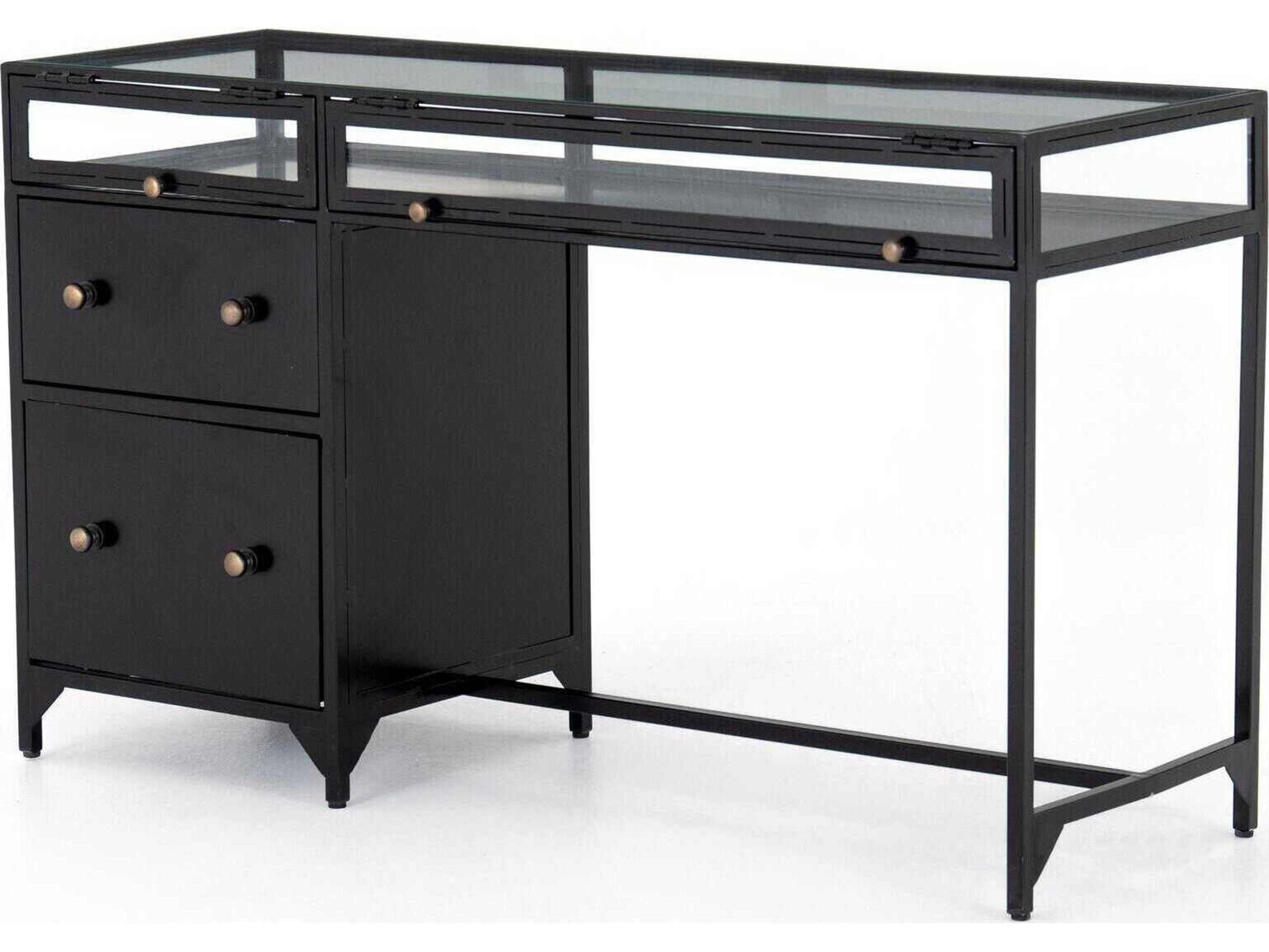 Four Hands Belmont Shadow Box Black Tempered Glass Secretary Desk