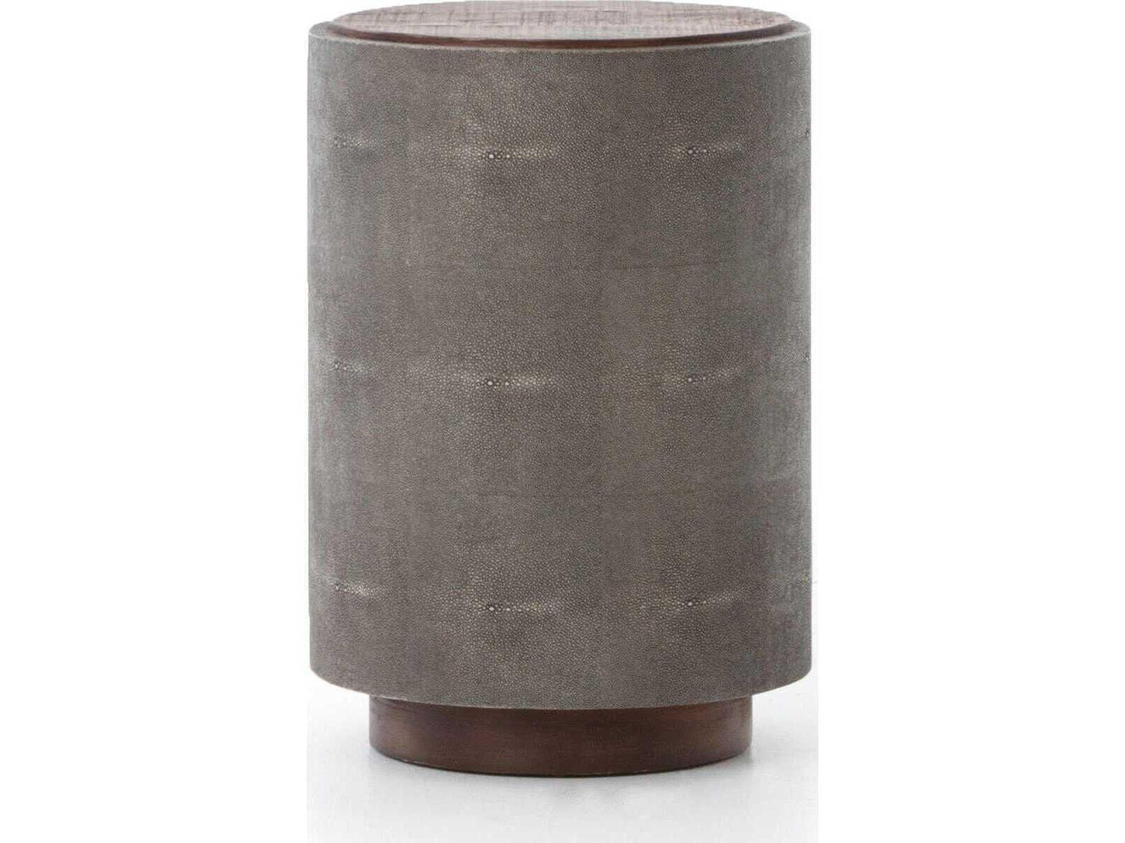 Four Hands Bina Crosby Round Wood Charcoal Shagreen Natural Peroba End Table