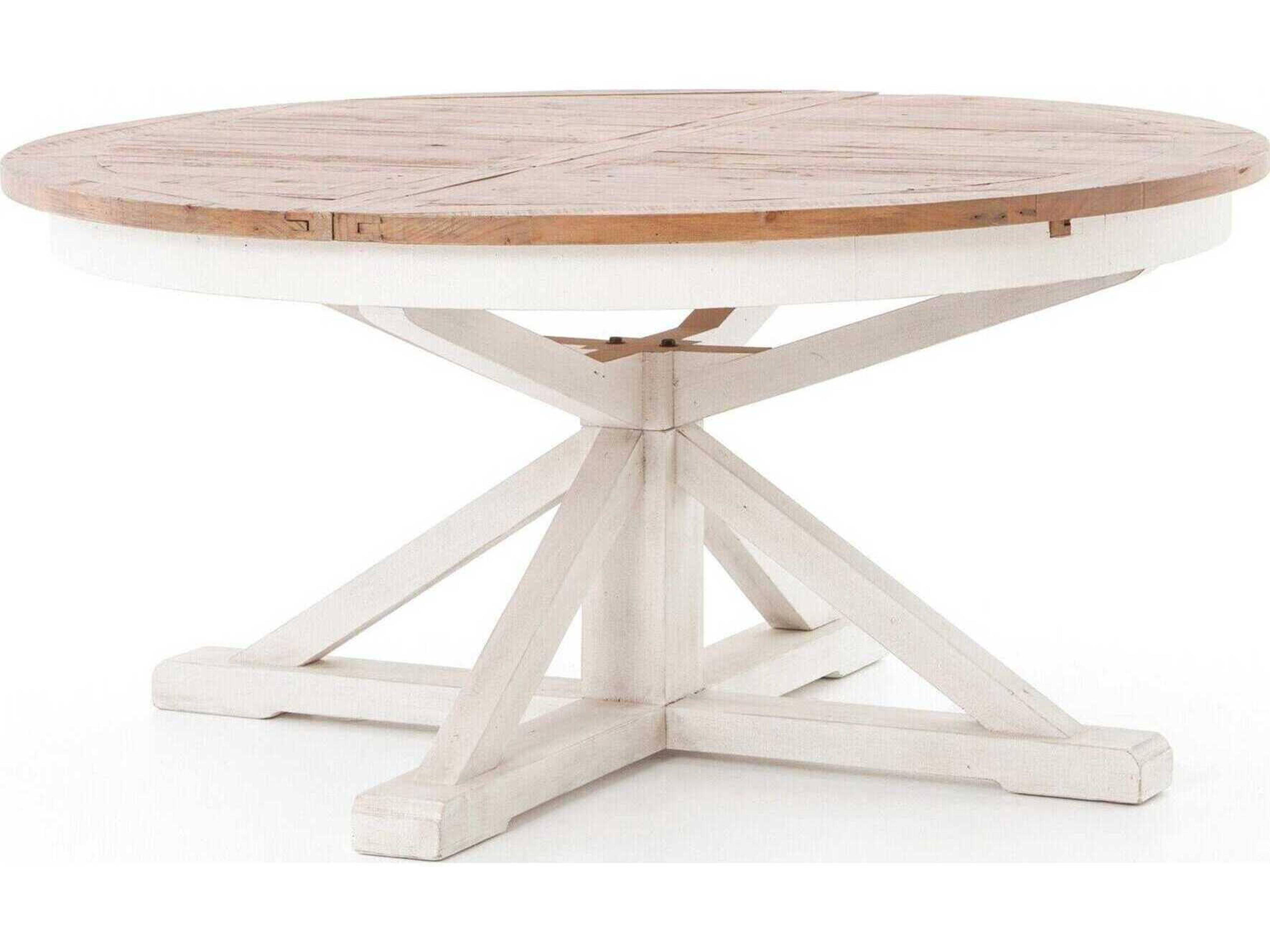 Four Hands Reclaimed Cintra Extendable Round Limestone White Driftwood Natural Dining Table