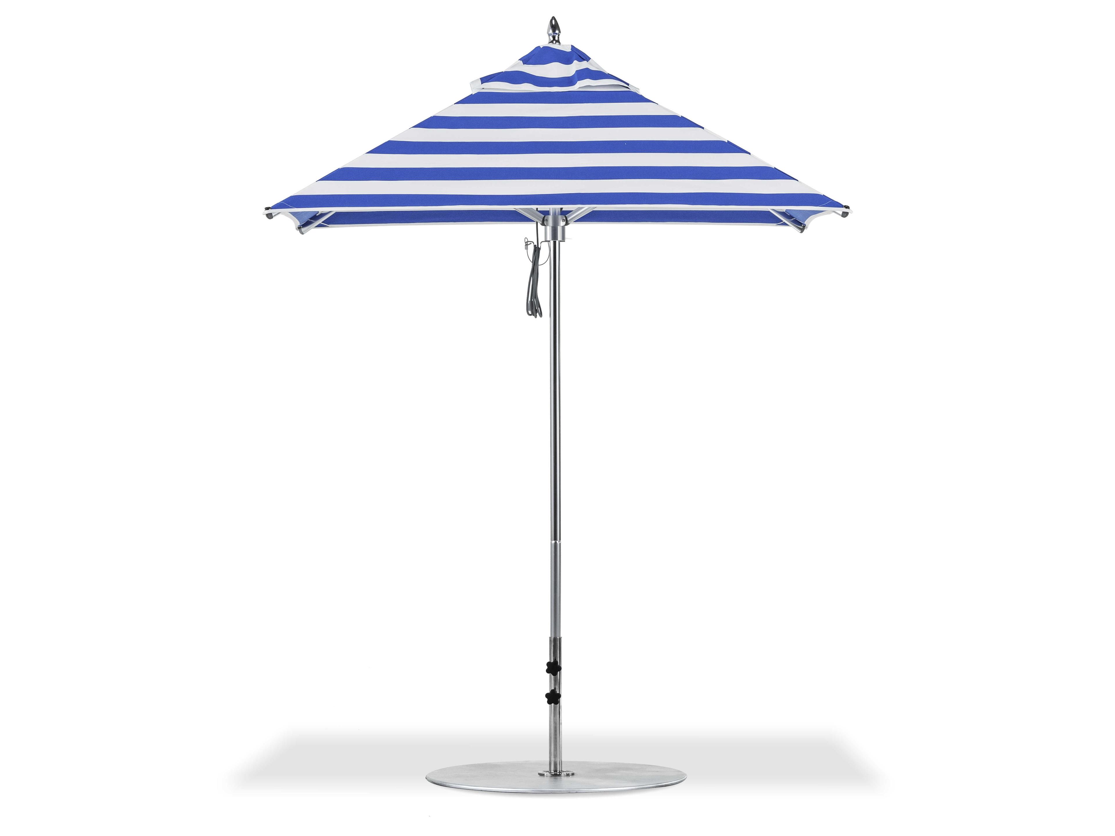 Frankford Greenwich Market Aluminum Silver Anodized 6.5 Foot Square Pulley Lift Outdoor Patio Umbrella - Special Order Striped Fabric