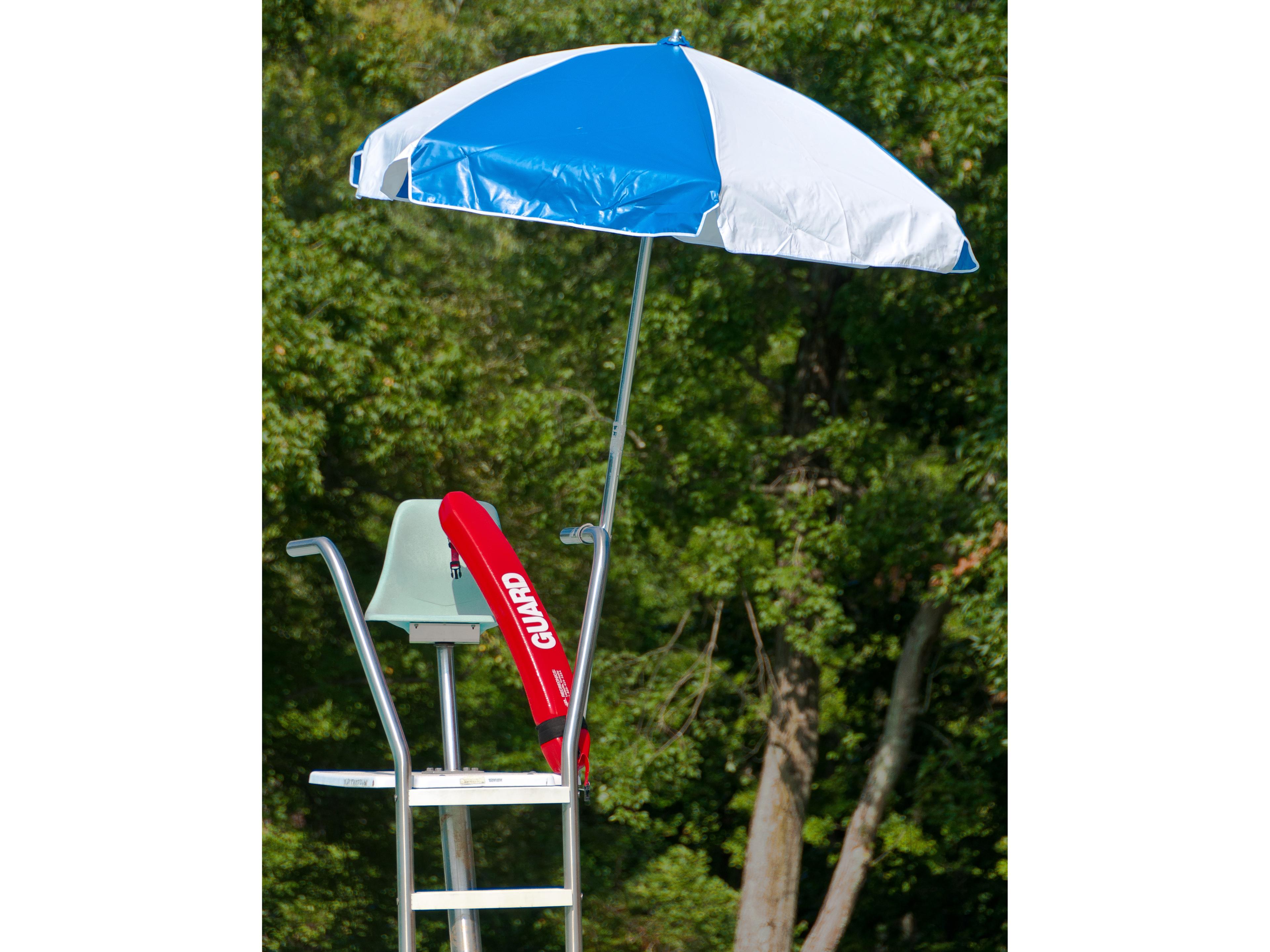 Frankford Quick Ship Lifeguard Aluminum Silver Anodized 6.5 Foot Hexagon Manual Lift Patio Umbrella - Steel Ribs
