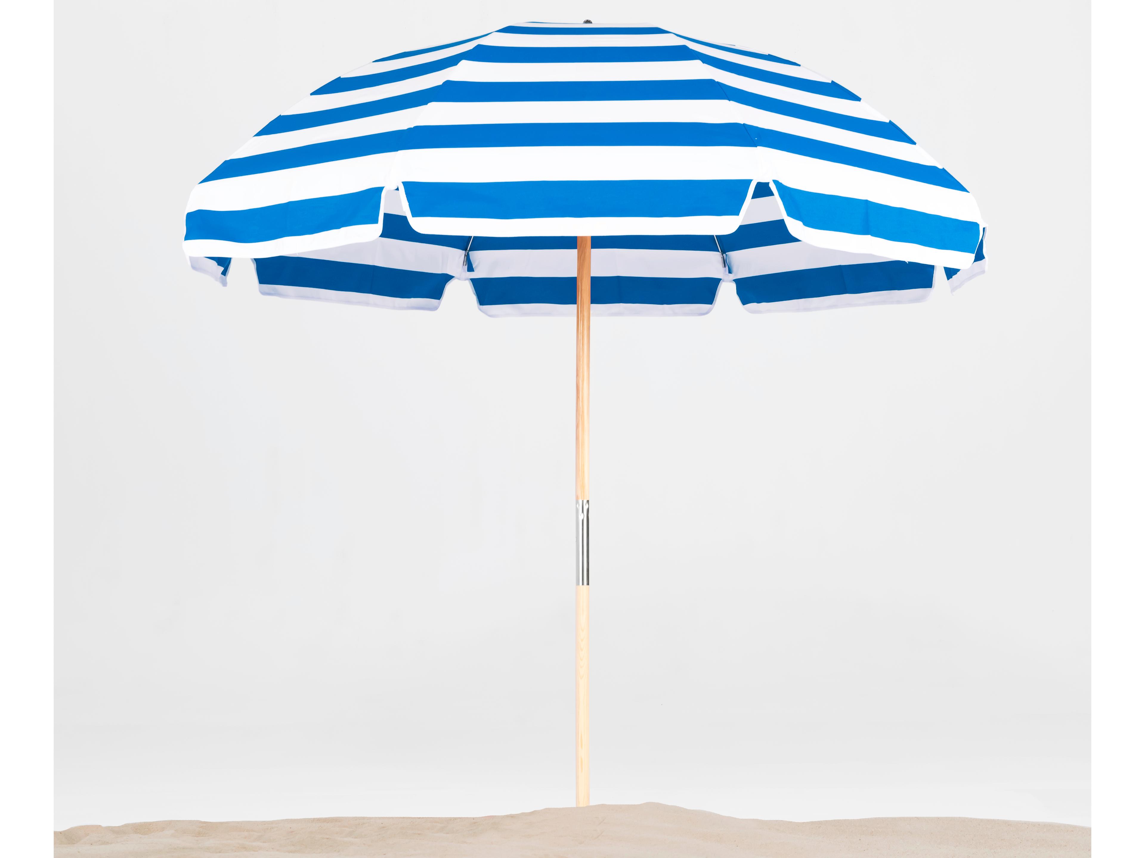 Frankford Emerald Beach Ash Wood 7.5 Foot Octagon Manual Lift Patio Umbrella - Special Order Striped Fabric