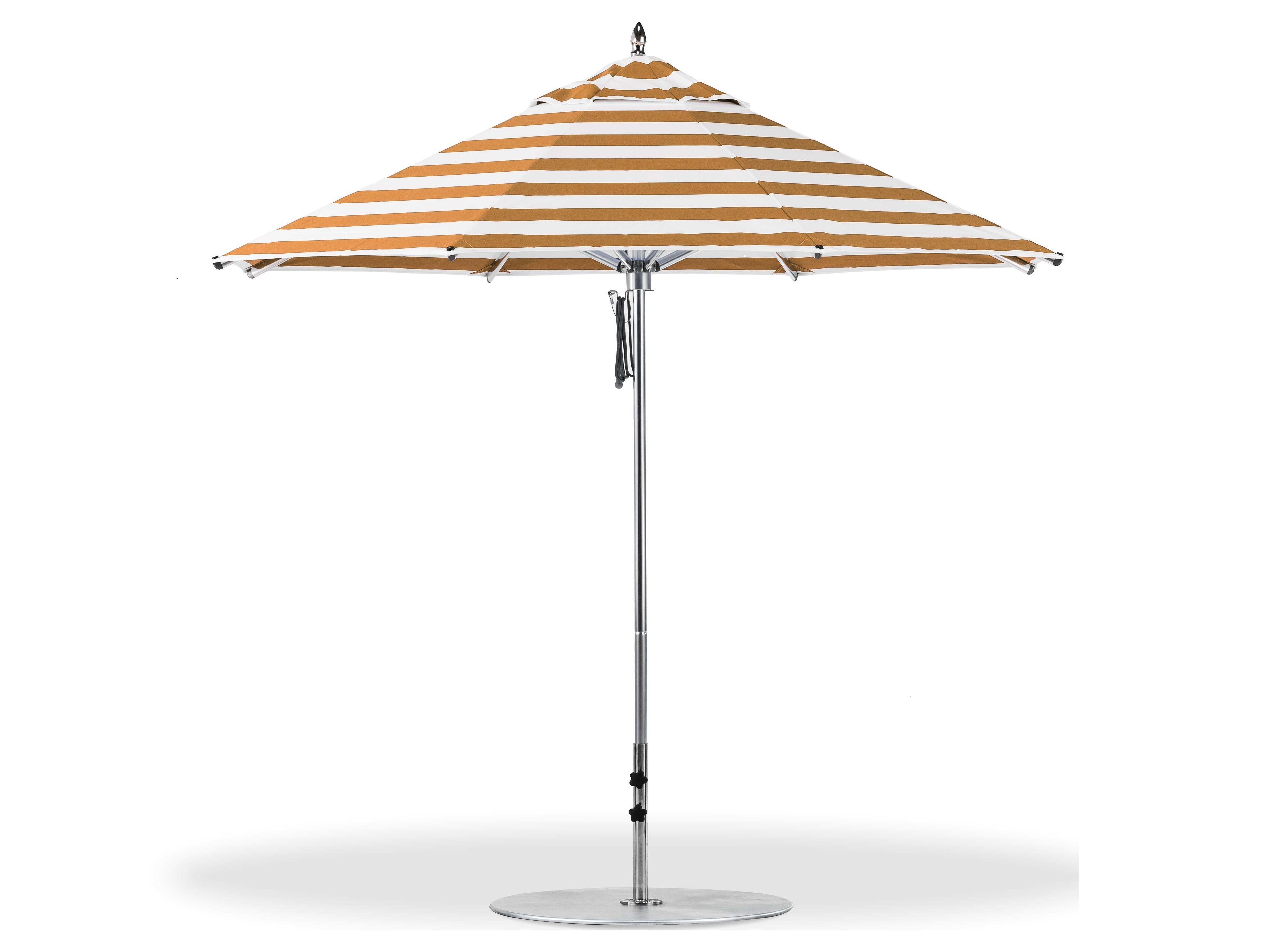 Frankford Greenwich Aluminum Silver Anodized 9 Foot Octagon Pulley Lift Outdoor Patio Umbrella - Special Order Striped Fabric