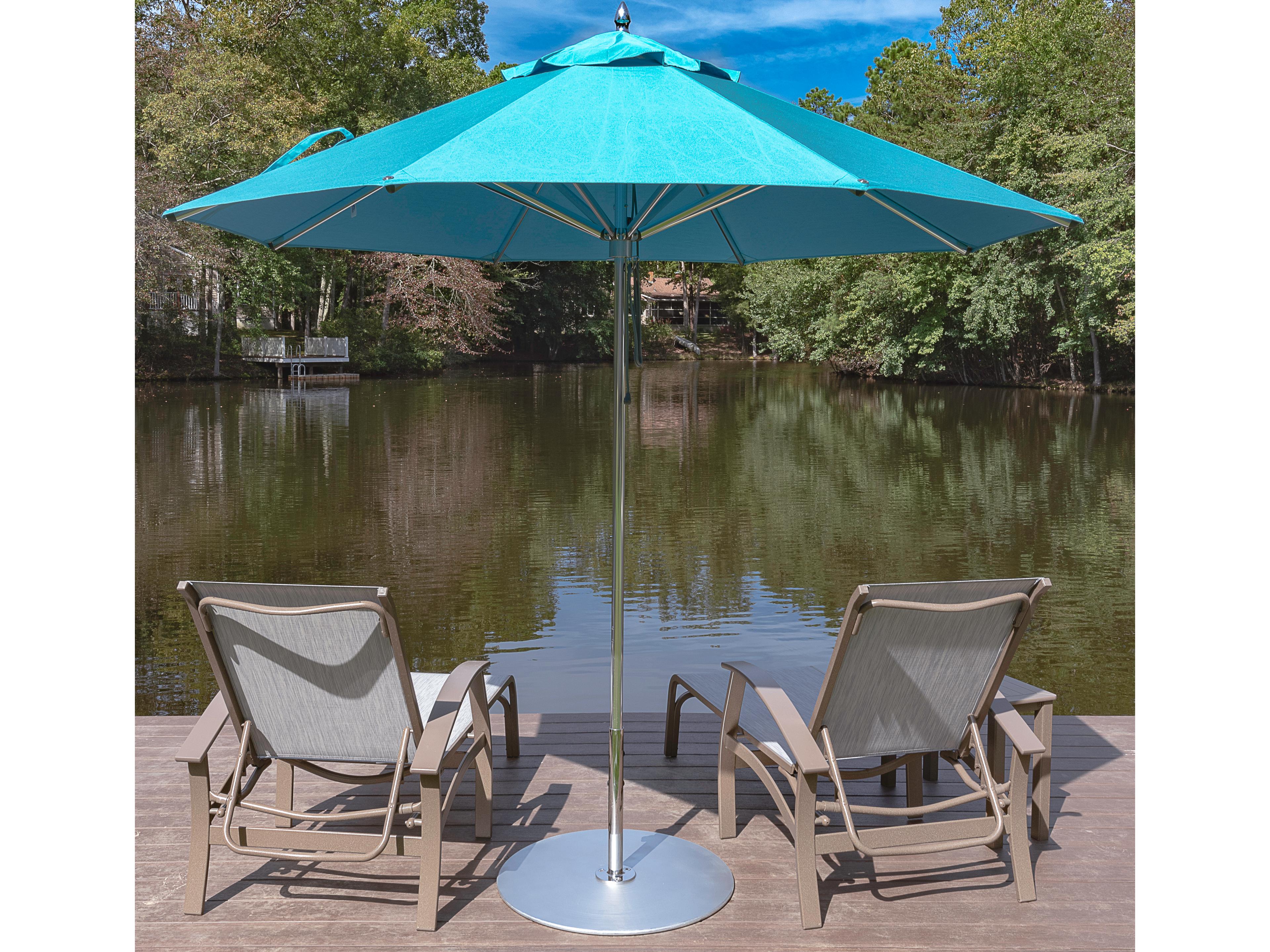 Frankford Greenwich Aluminum Silver Anodized 11 Foot Octagon Pulley Lift Patio Umbrella