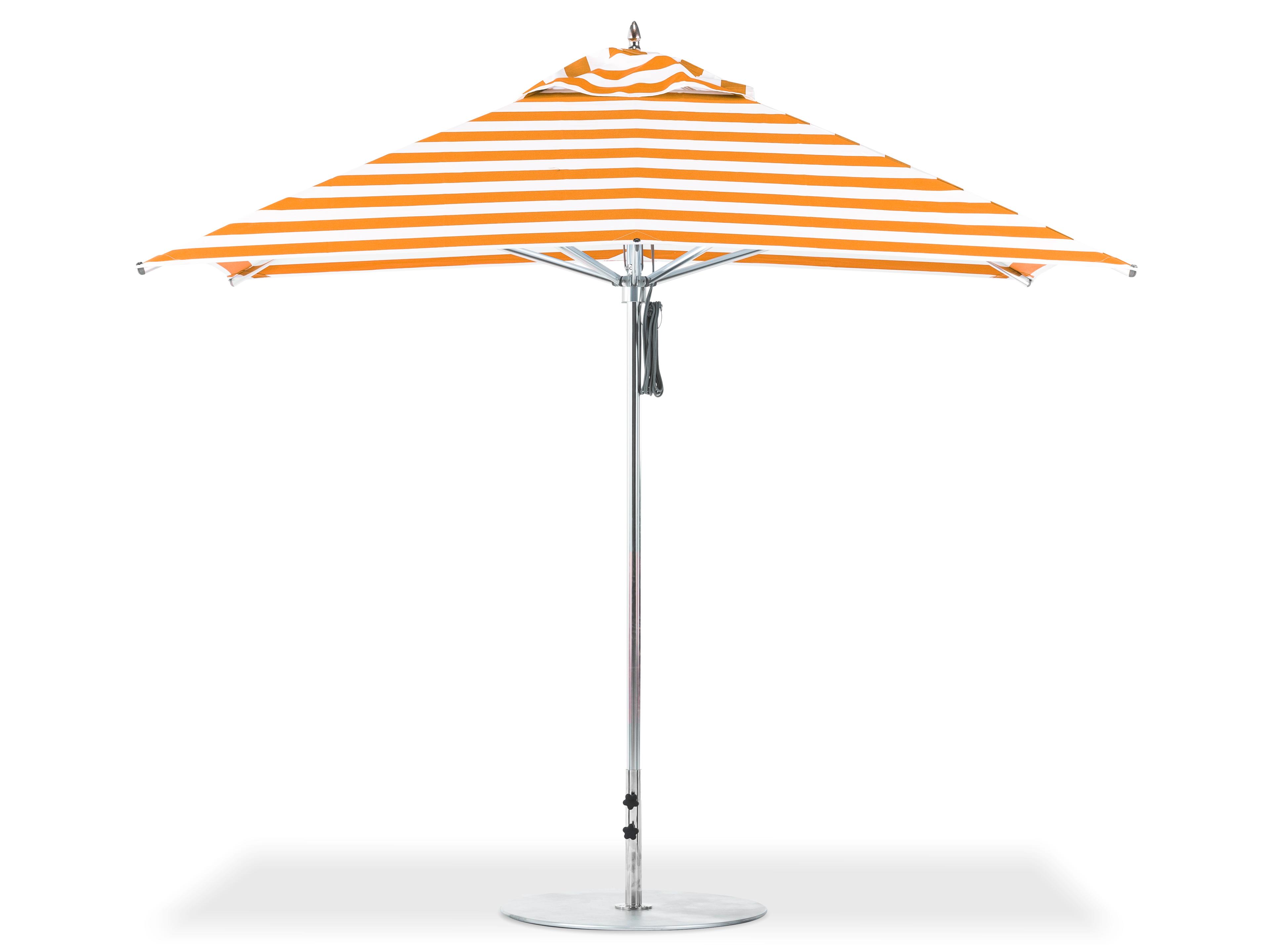 Frankford G-Series Aluminum Market Silver Anodized 10 Foot Square Double Pulley Lift Outdoor Patio Umbrella - Special Order Striped Fabric