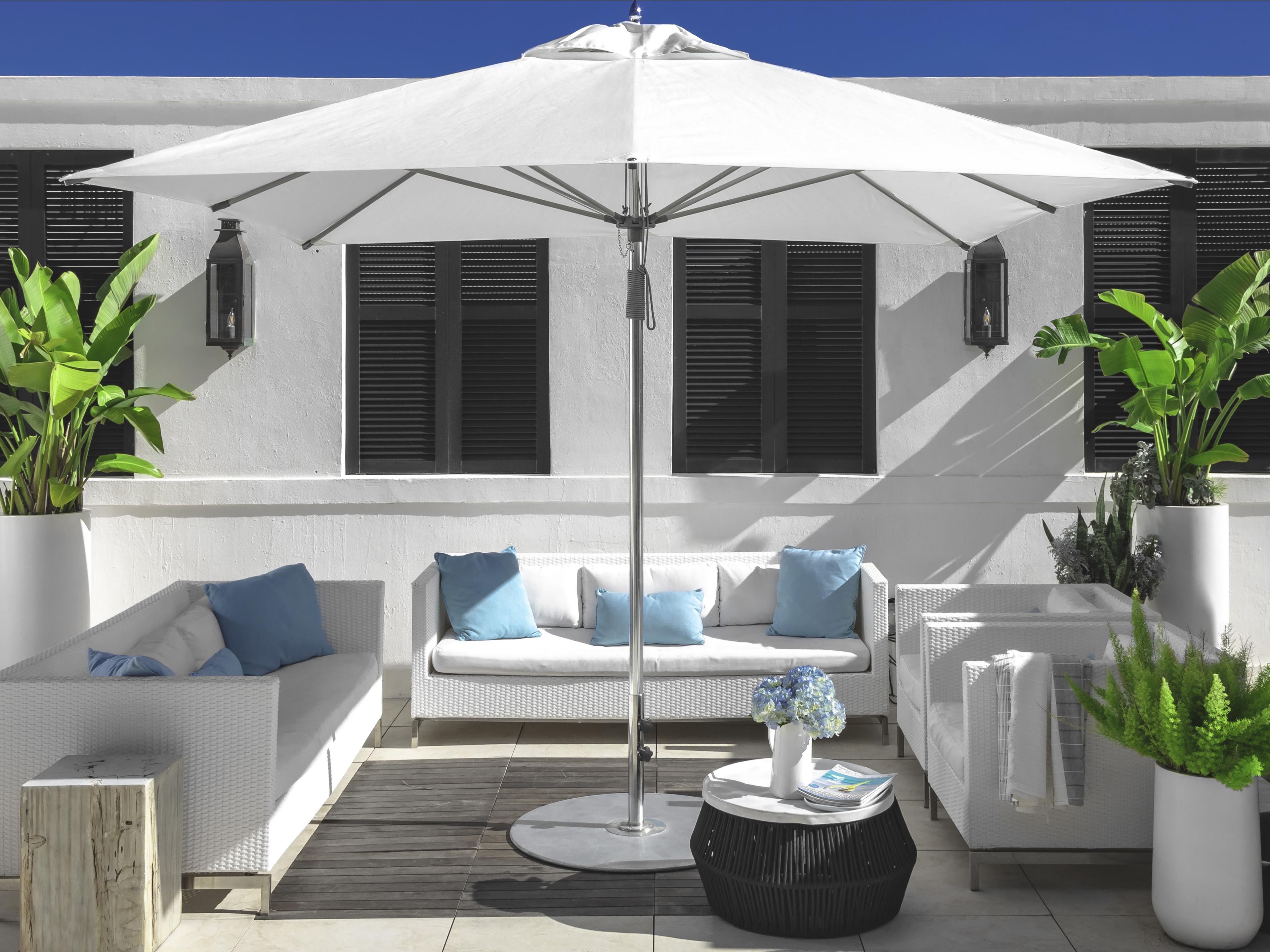 Frankford G-Series Monterey Market Aluminum Silver Anodized 10 Foot Square Double Pulley Lift Outdoor Patio Umbrella
