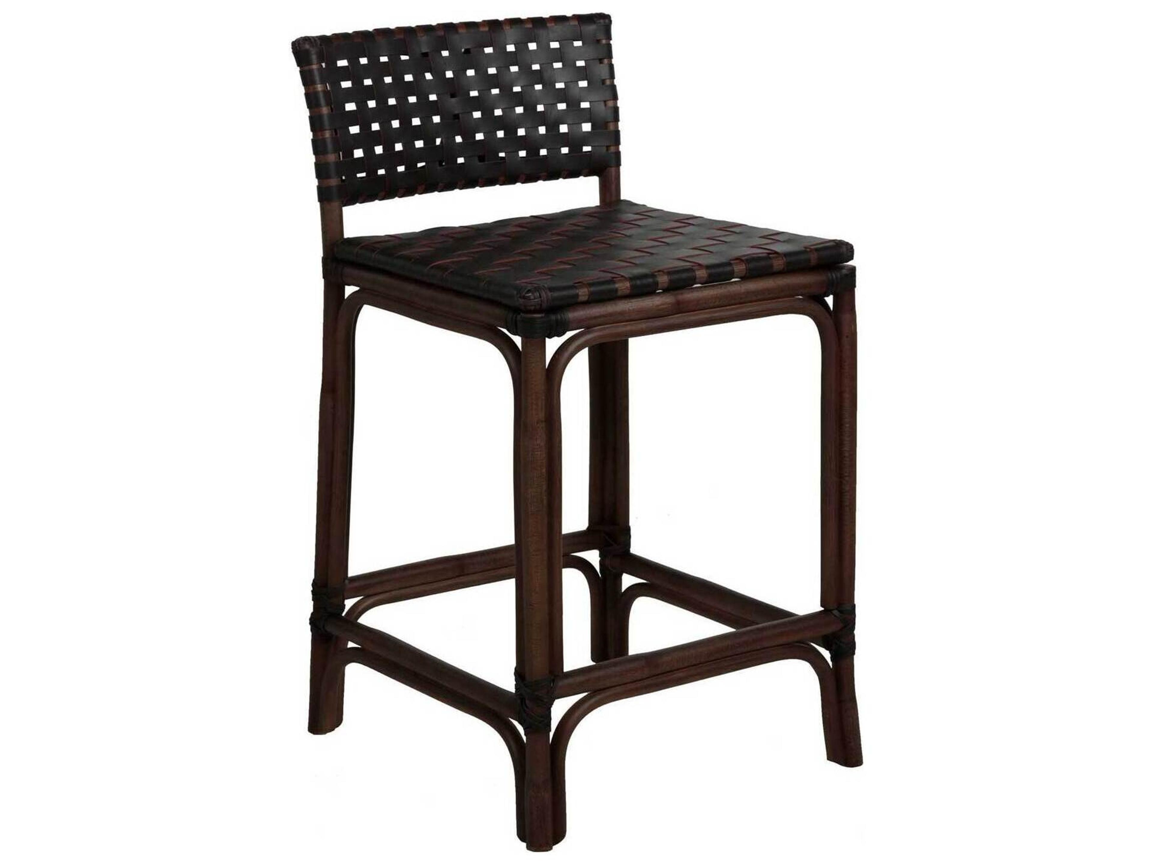Gabby Dylan Dark Brown Rattan Leather Counter Stool