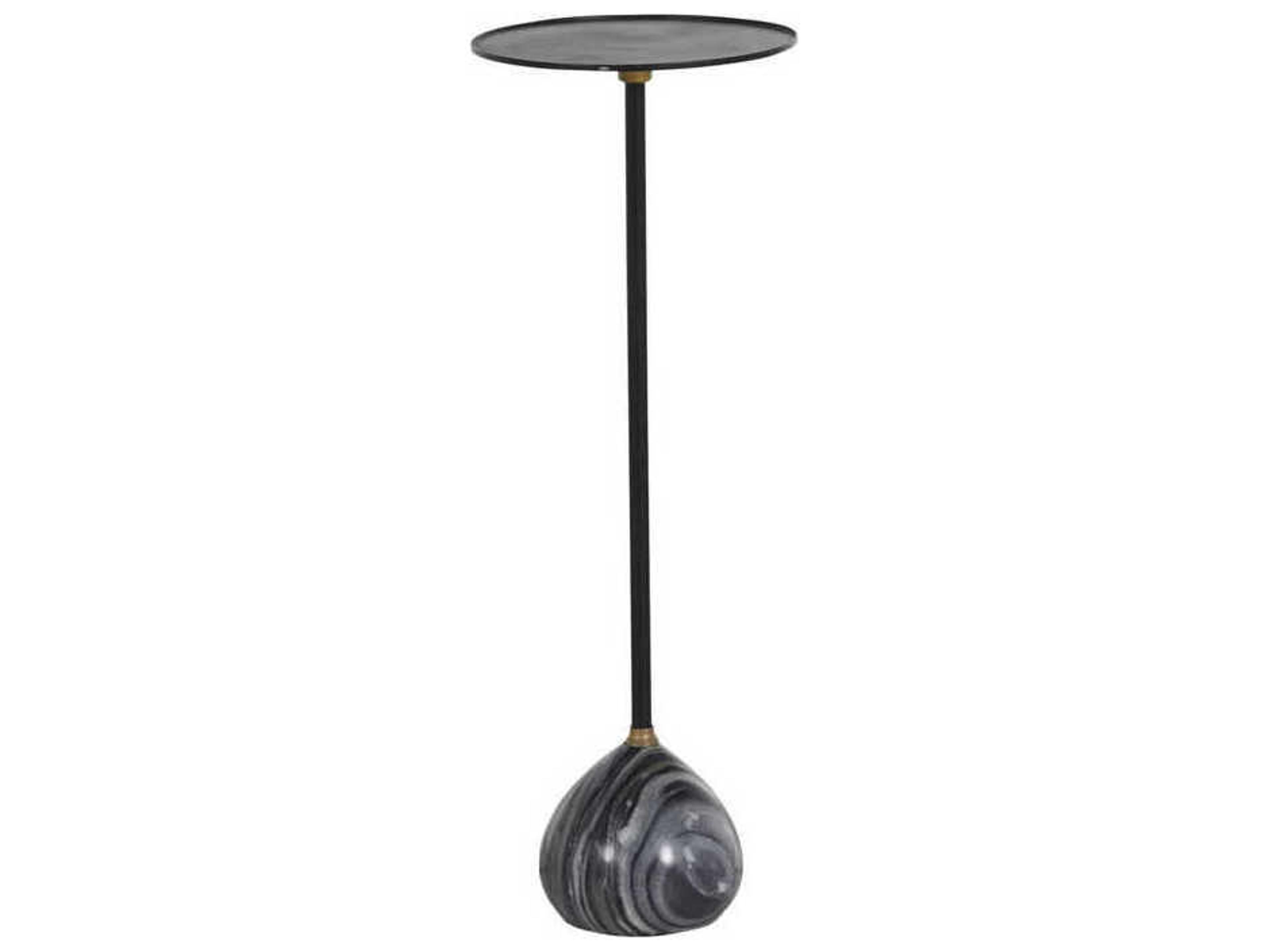 Gabby Nelle 9" Round Antique Gold Black Metal Marble Drinking Table