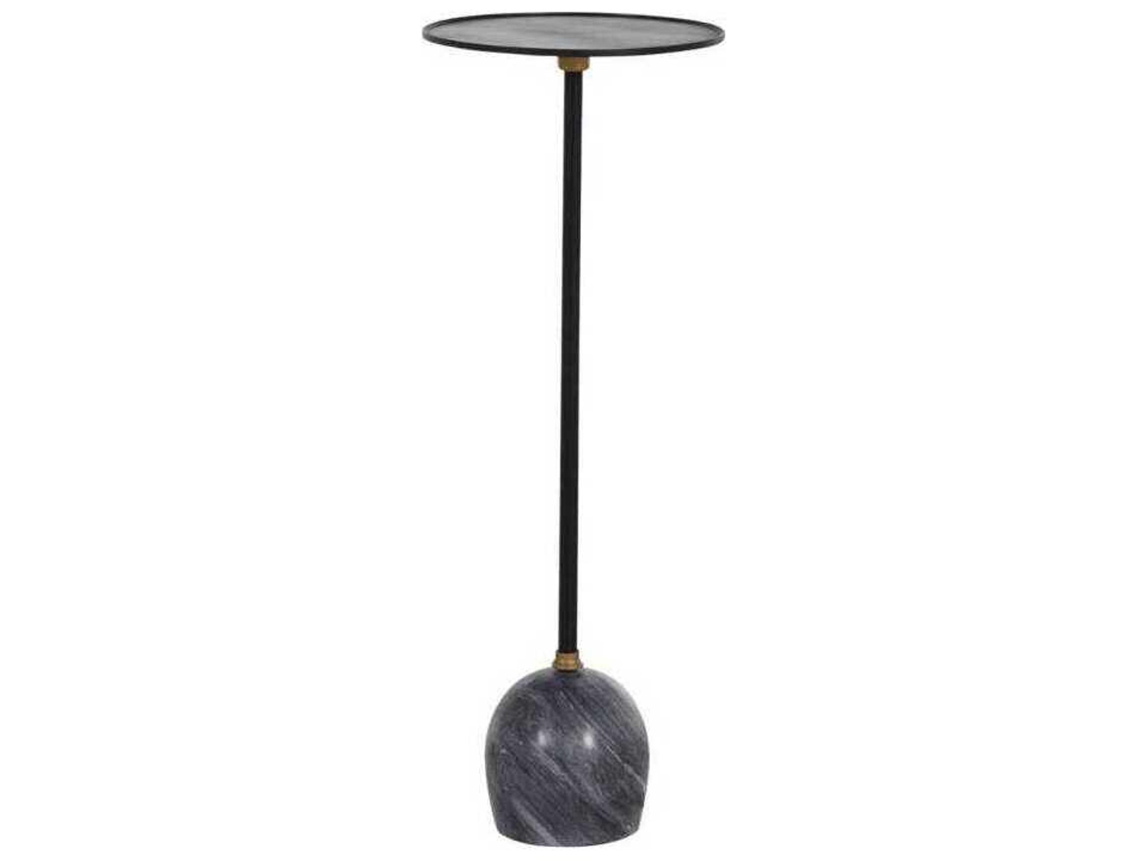 Gabby Neil 9" Round Antique Gold Black Metal Marble Drinking Table