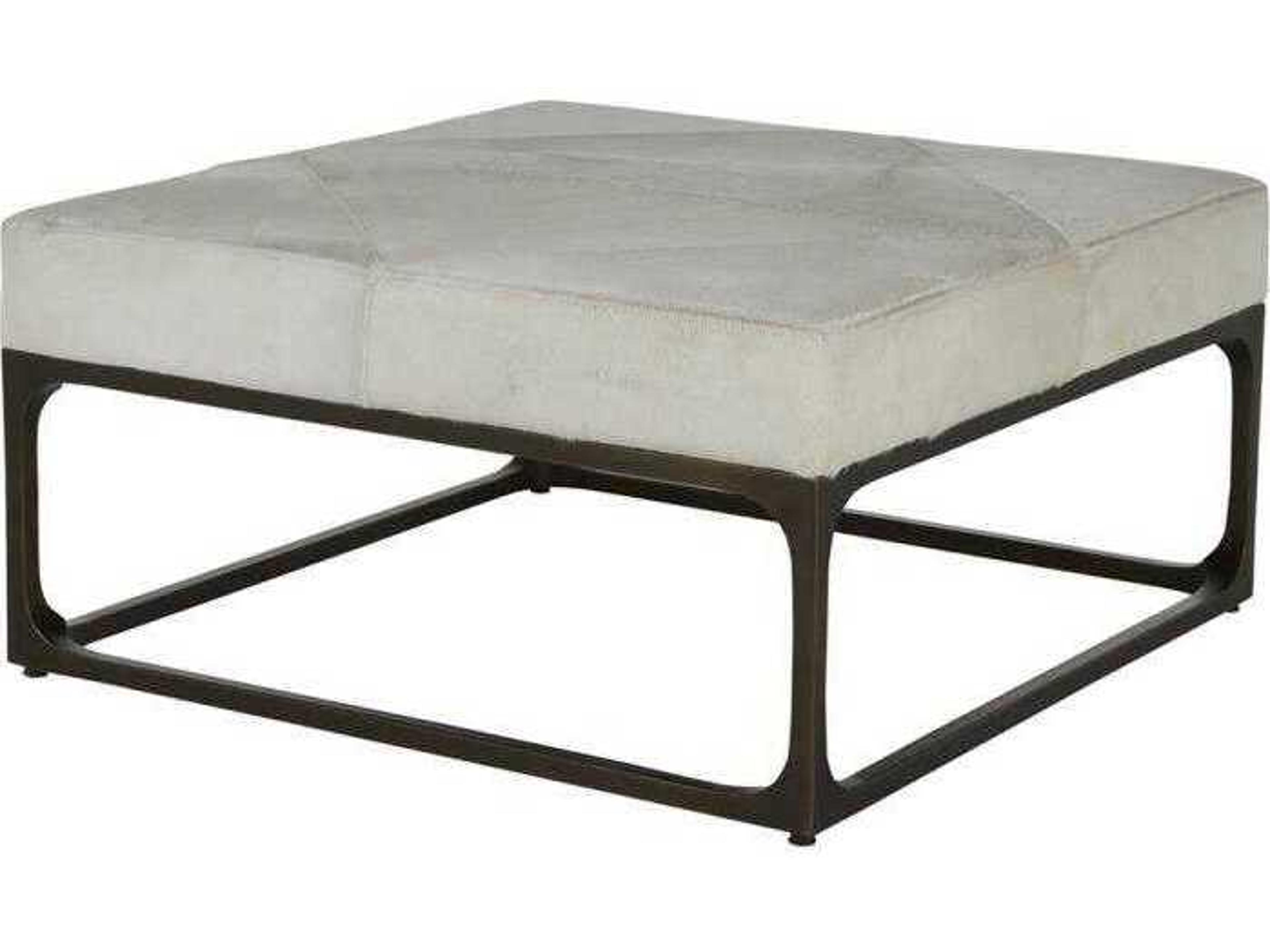 Gabby Melanie Natural Ivory Hide Upholstered Ottoman