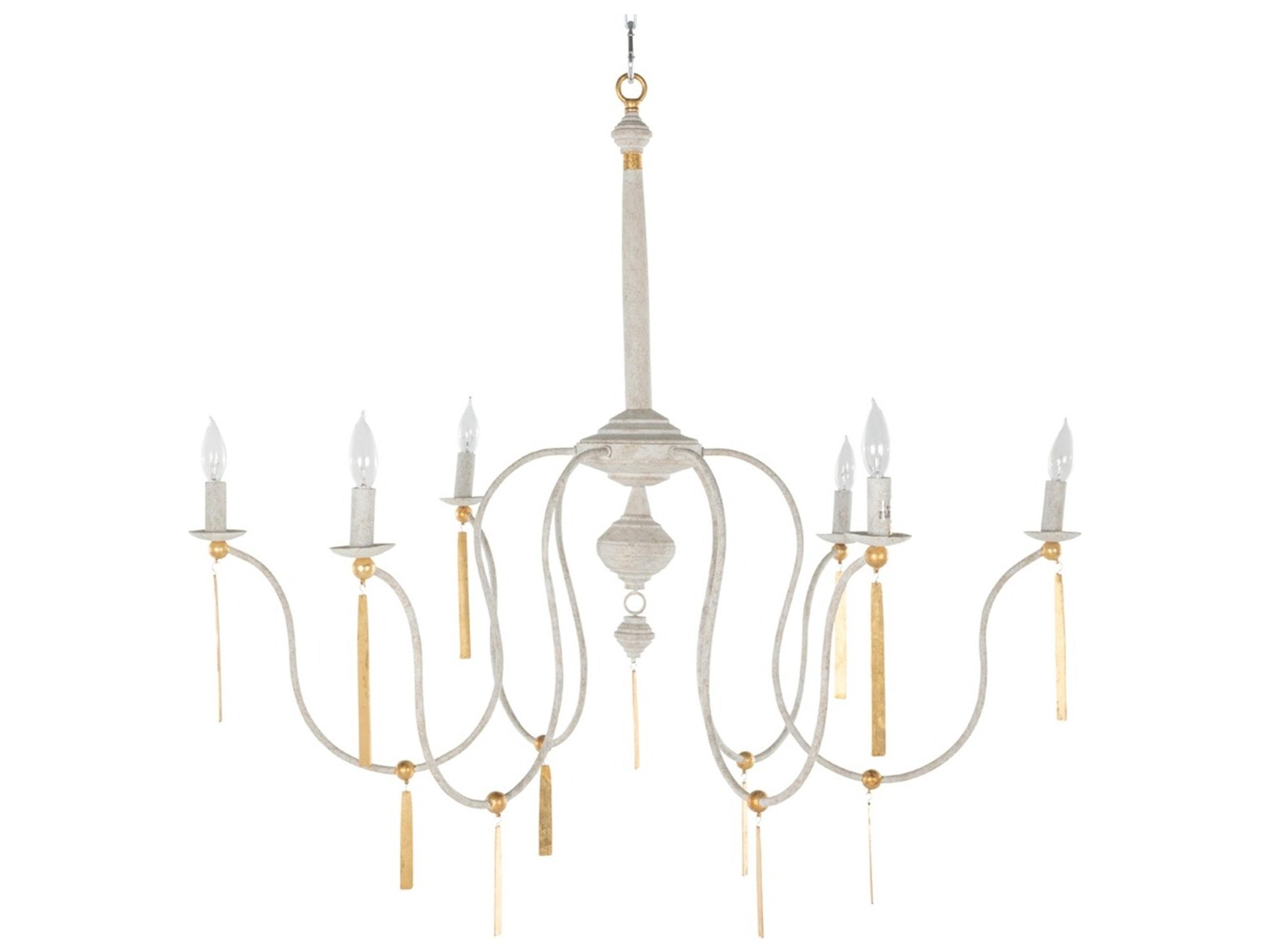 Gabby Tracy 6-Light Textured White Vintage Gold Candelabra Chandelier