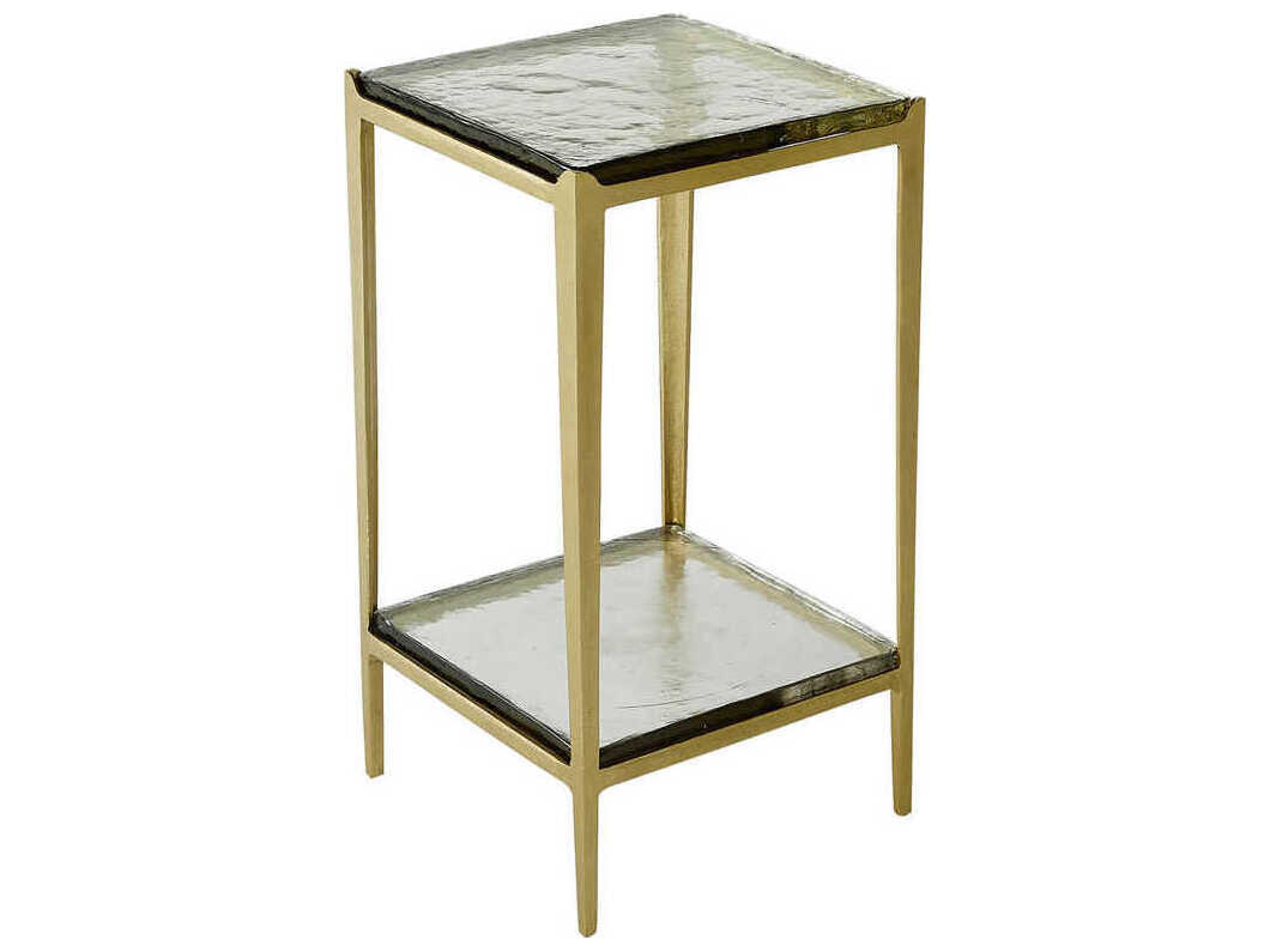 Gabby Magnus Square Cast Glass Light Forged Gold End Table