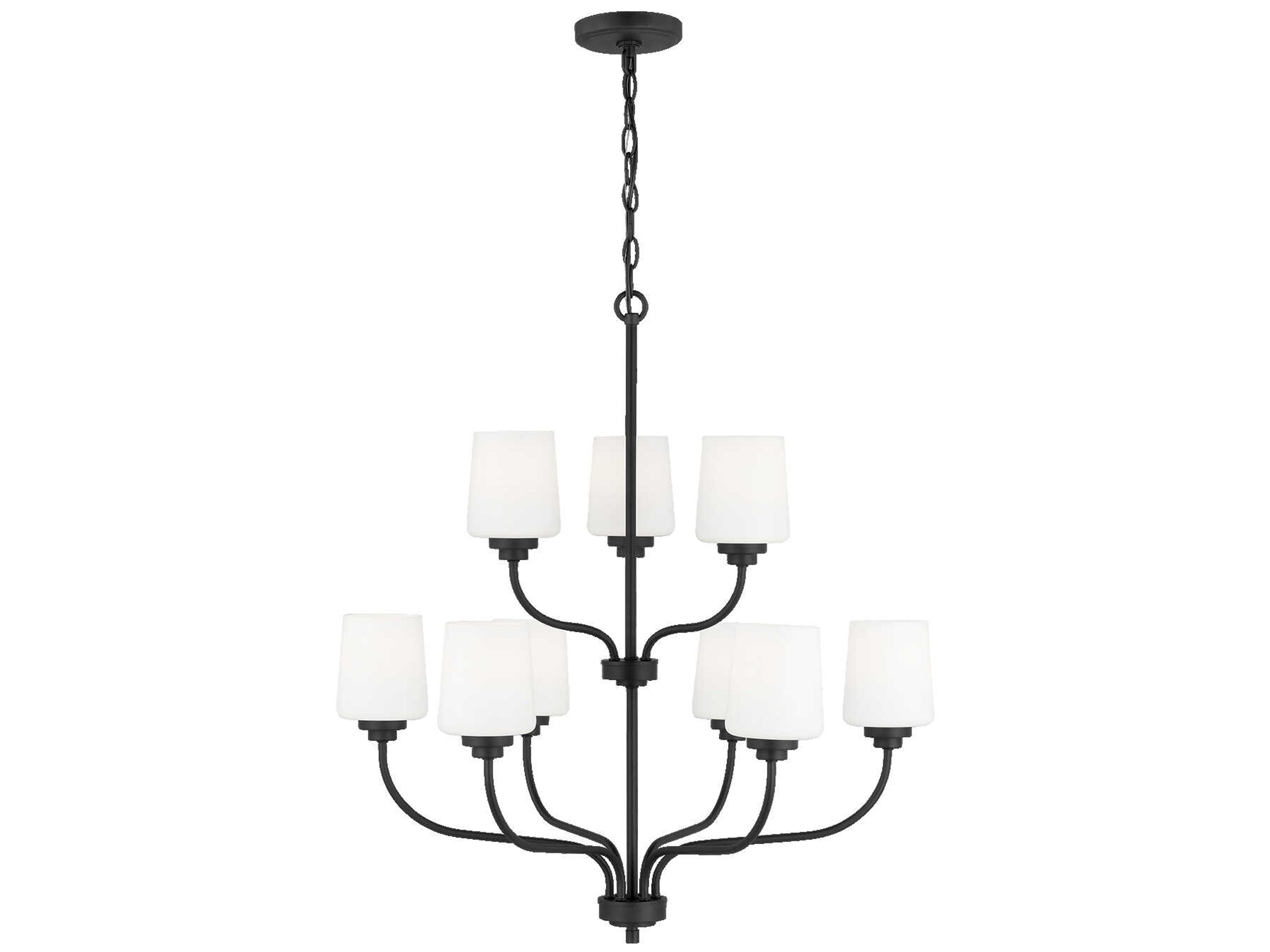 Generation Lighting Windom 9-Light Midnight Black Glass Tiered Chandelier