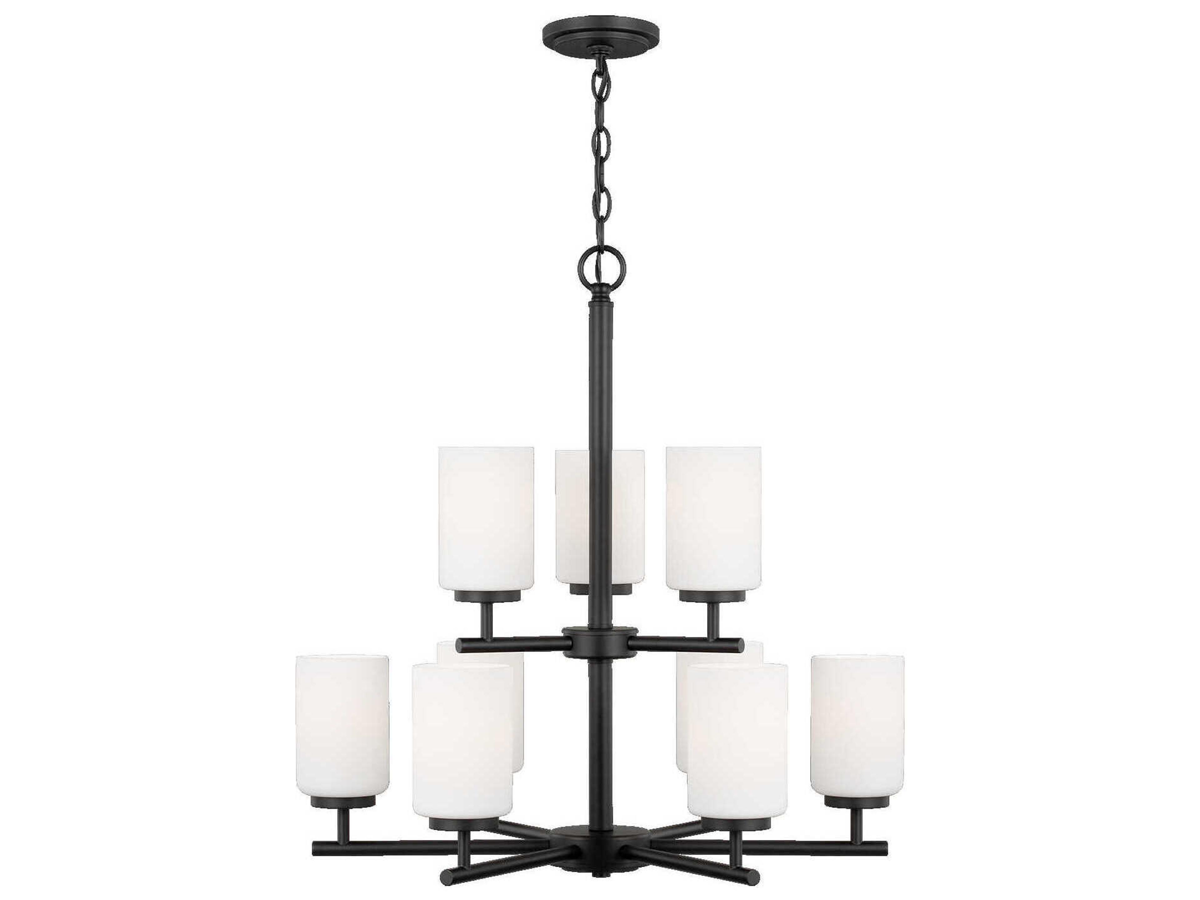 Generation Lighting Oslo 9-Light Midnight Black Glass Cylinder Tiered Chandelier