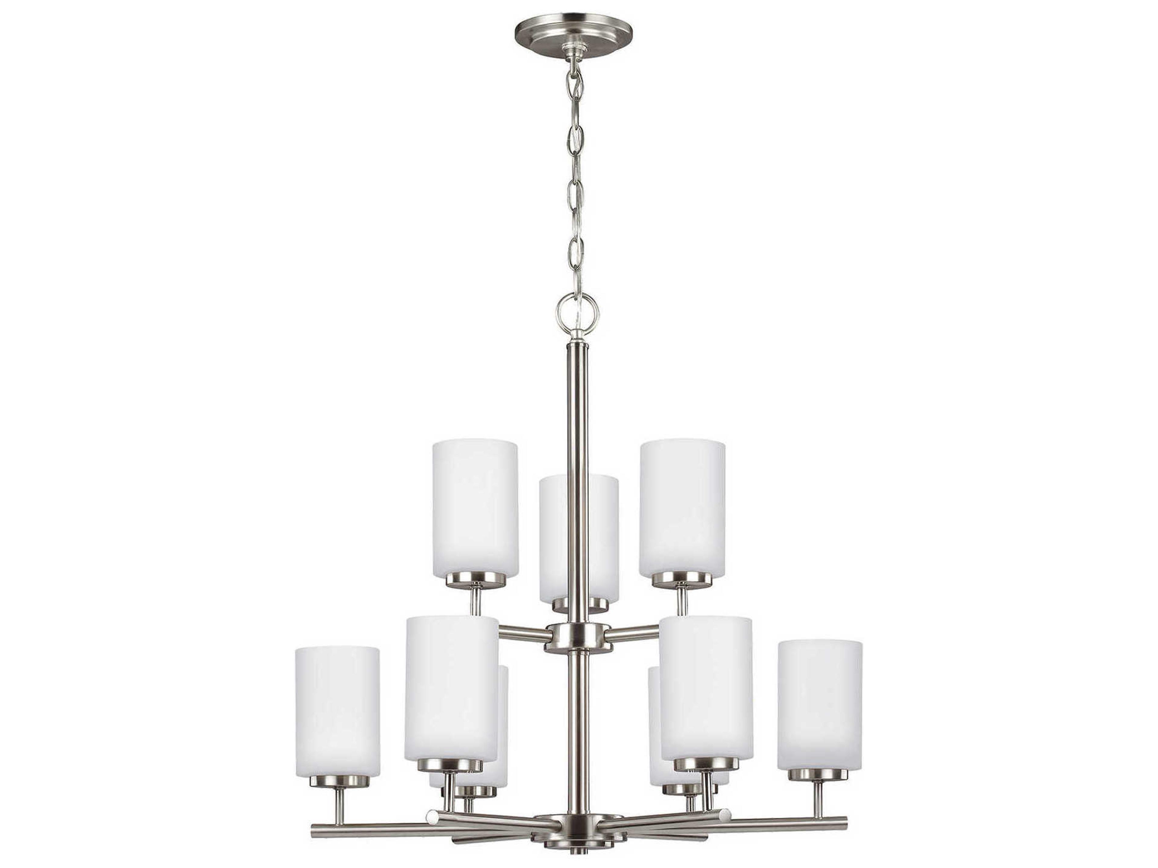 Generation Lighting Oslo 9-Light Brushed Nickel Glass Cylinder Tiered Chandelier