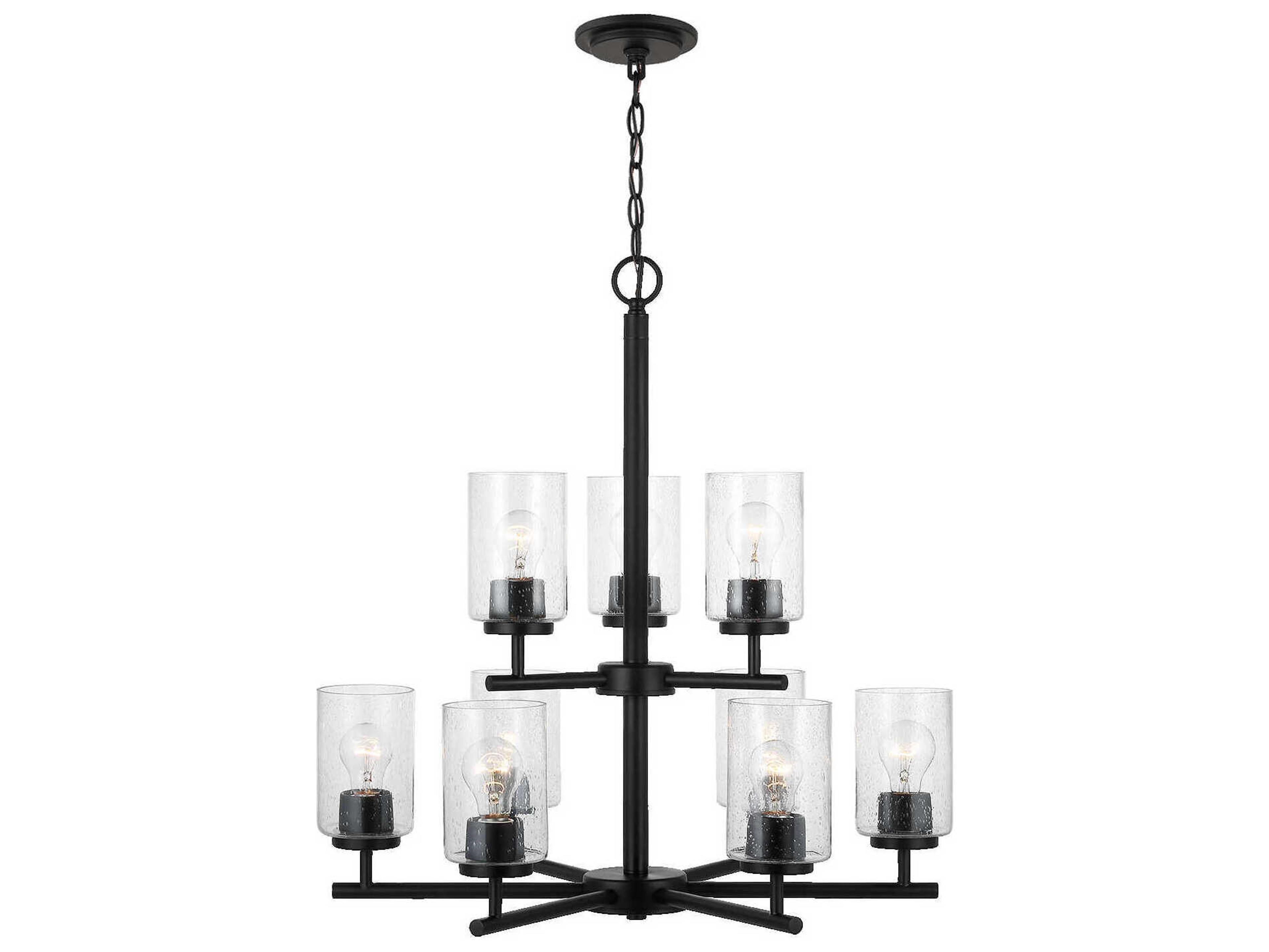Generation Lighting Oslo 9-Light Midnight Black Glass Cylinder Tiered Chandelier