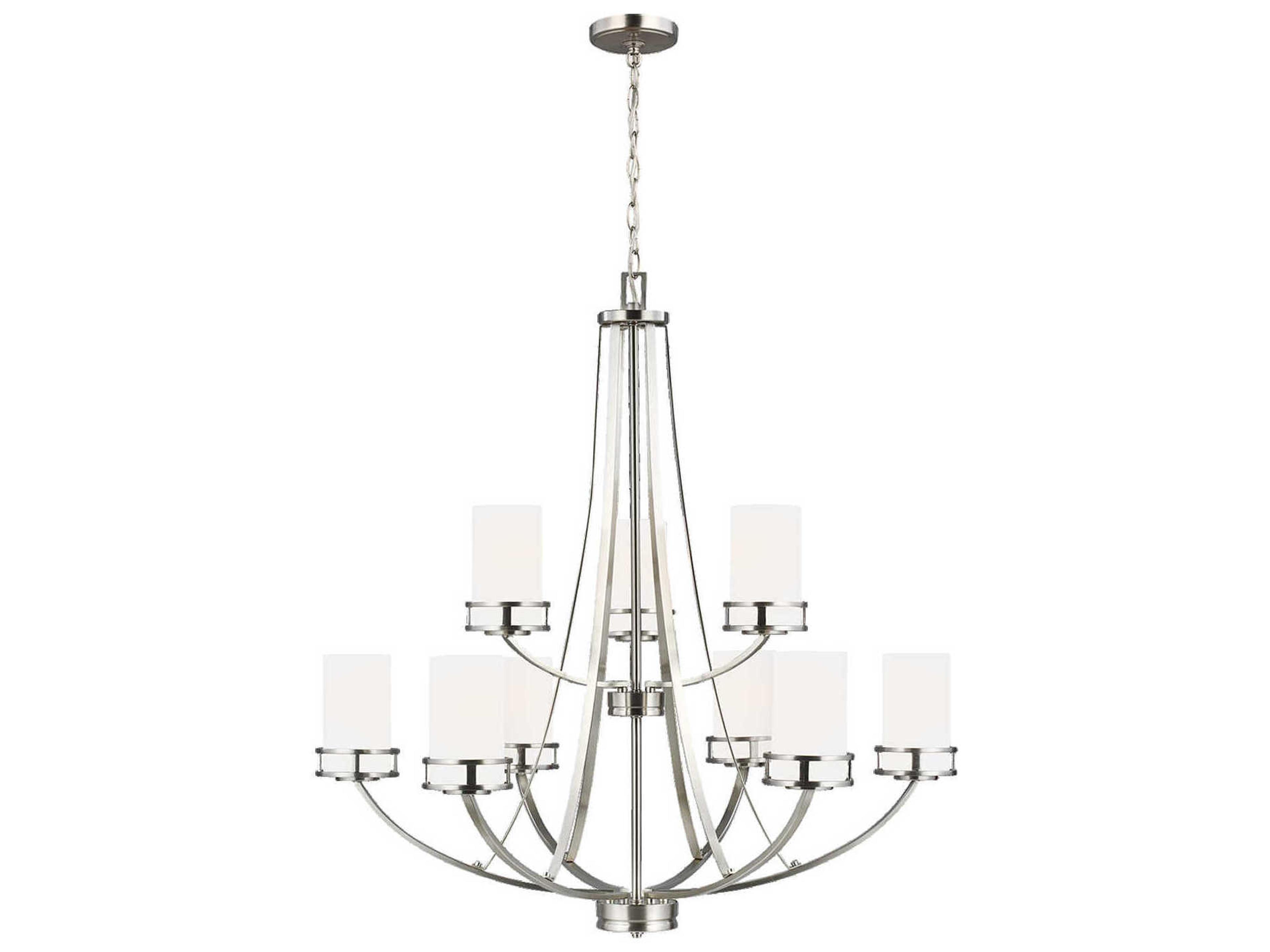 Generation Lighting Robie 9-Light Brushed Nickel Glass Cylinder Tiered Chandelier