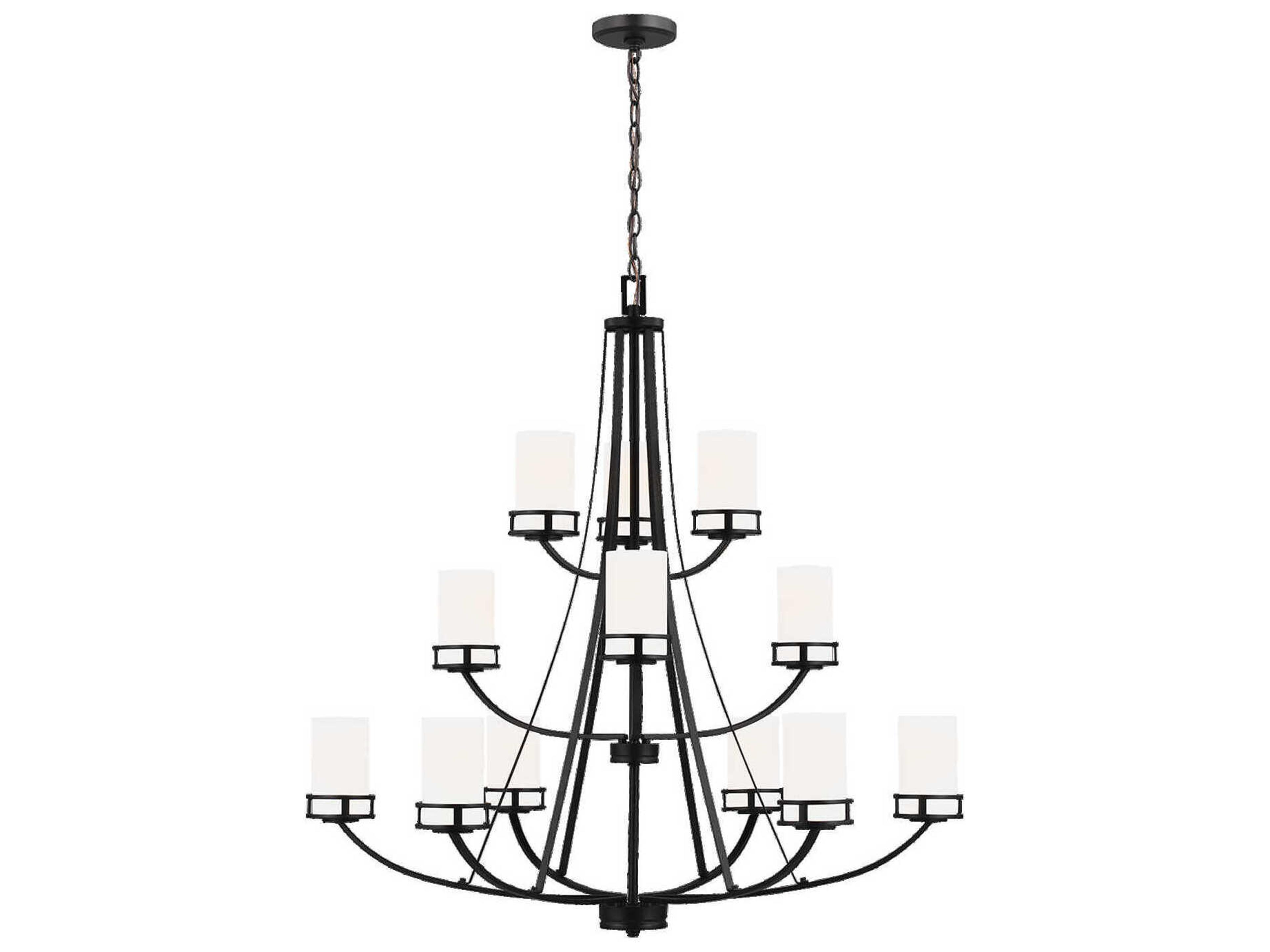 Generation Lighting Robie 12-Light Midnight Black Glass Cylinder Tiered Chandelier
