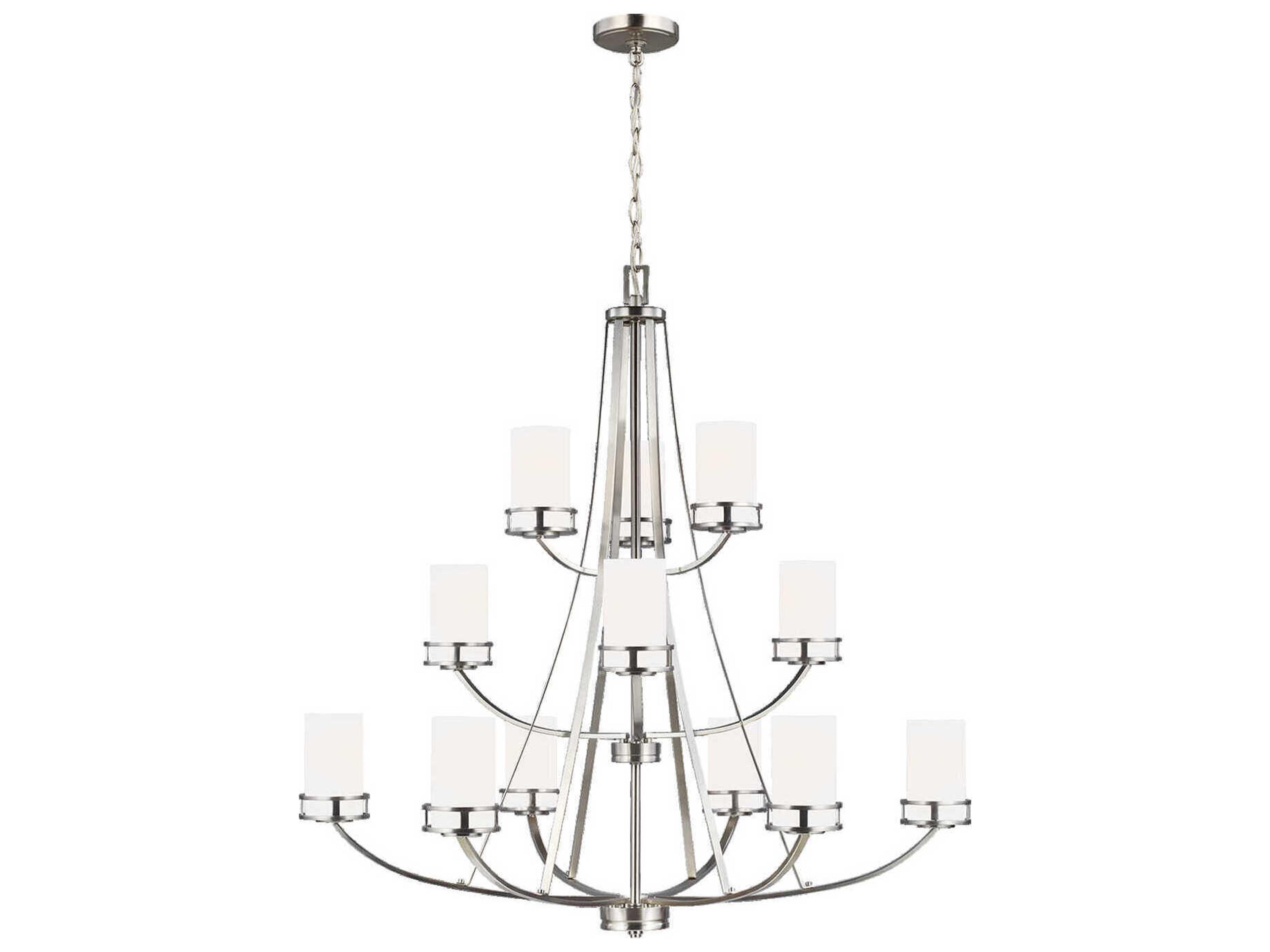 Generation Lighting Robie 12-Light Brushed Nickel Glass Cylinder Tiered Chandelier