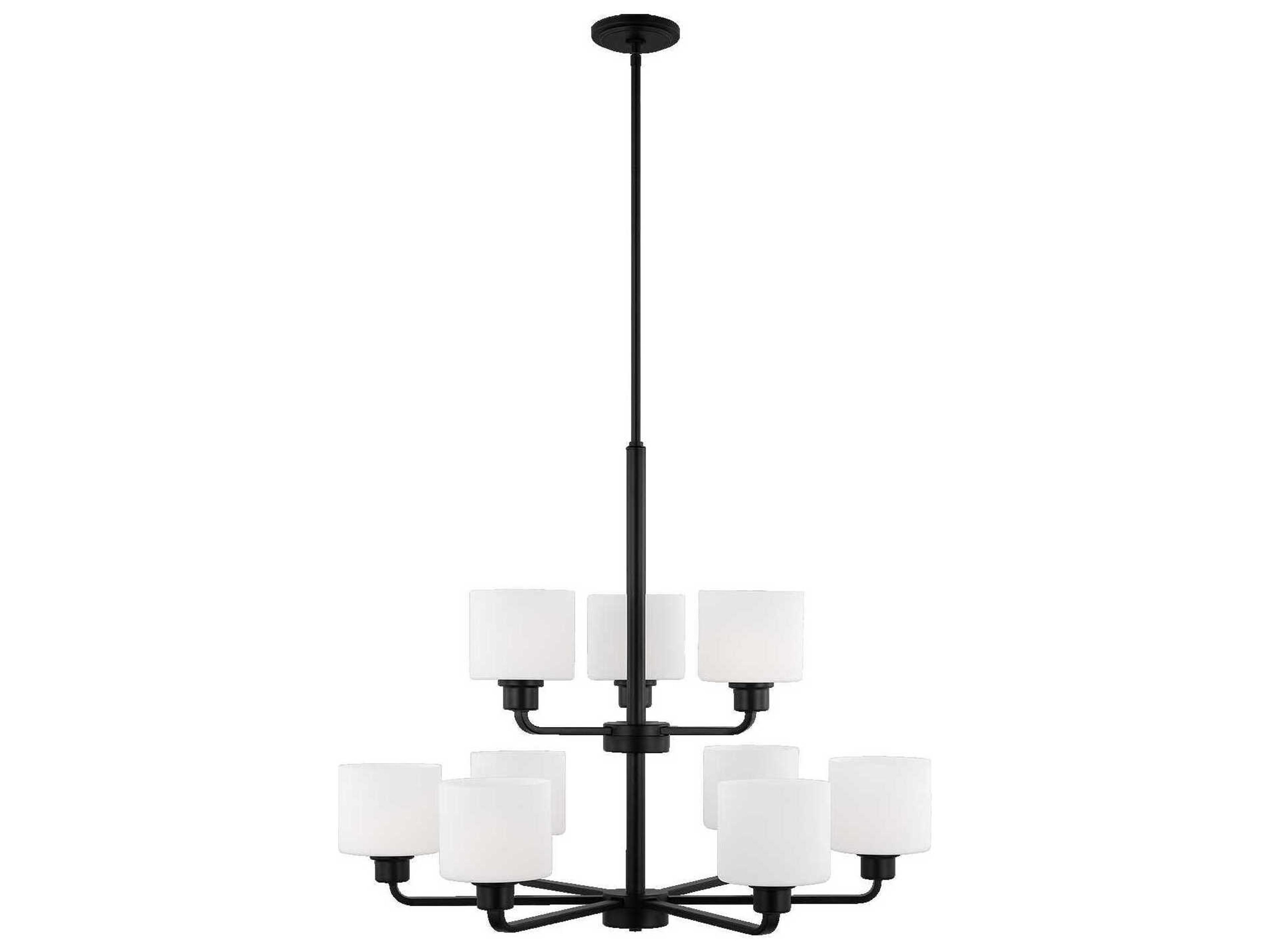 Generation Lighting Canfield 9-Light Midnight Black Glass Drum Tiered Chandelier