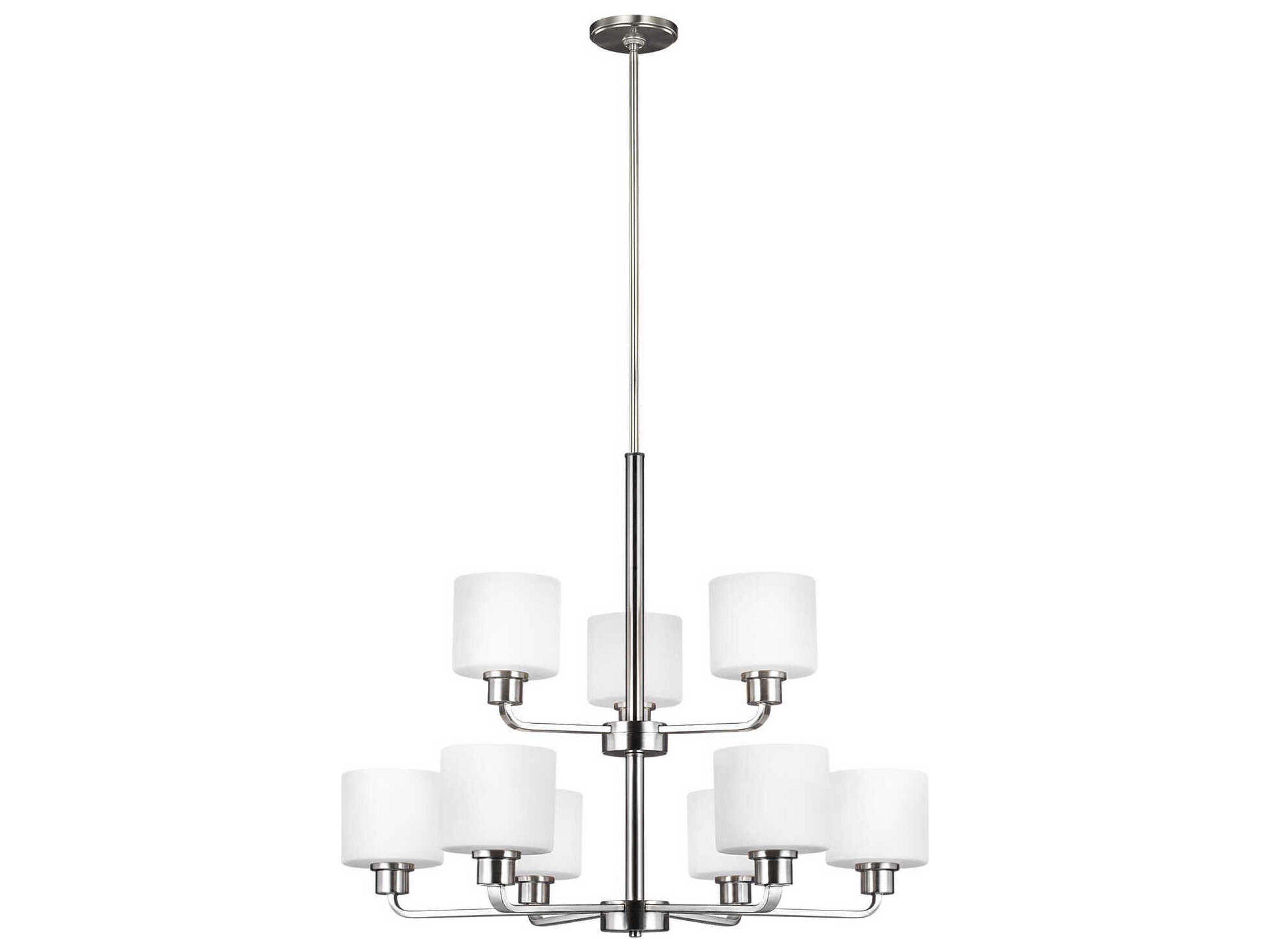 Generation Lighting Canfield 9-Light Brushed Nickel Glass Drum Tiered Chandelier