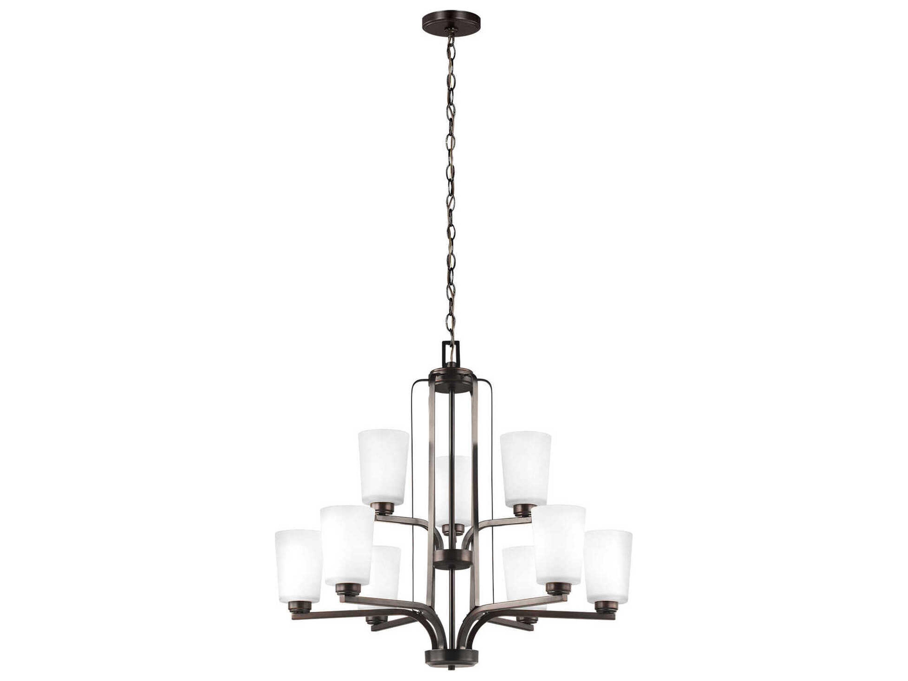 Generation Lighting Franport 9-Light Bronze Glass Cylinder Tiered Chandelier