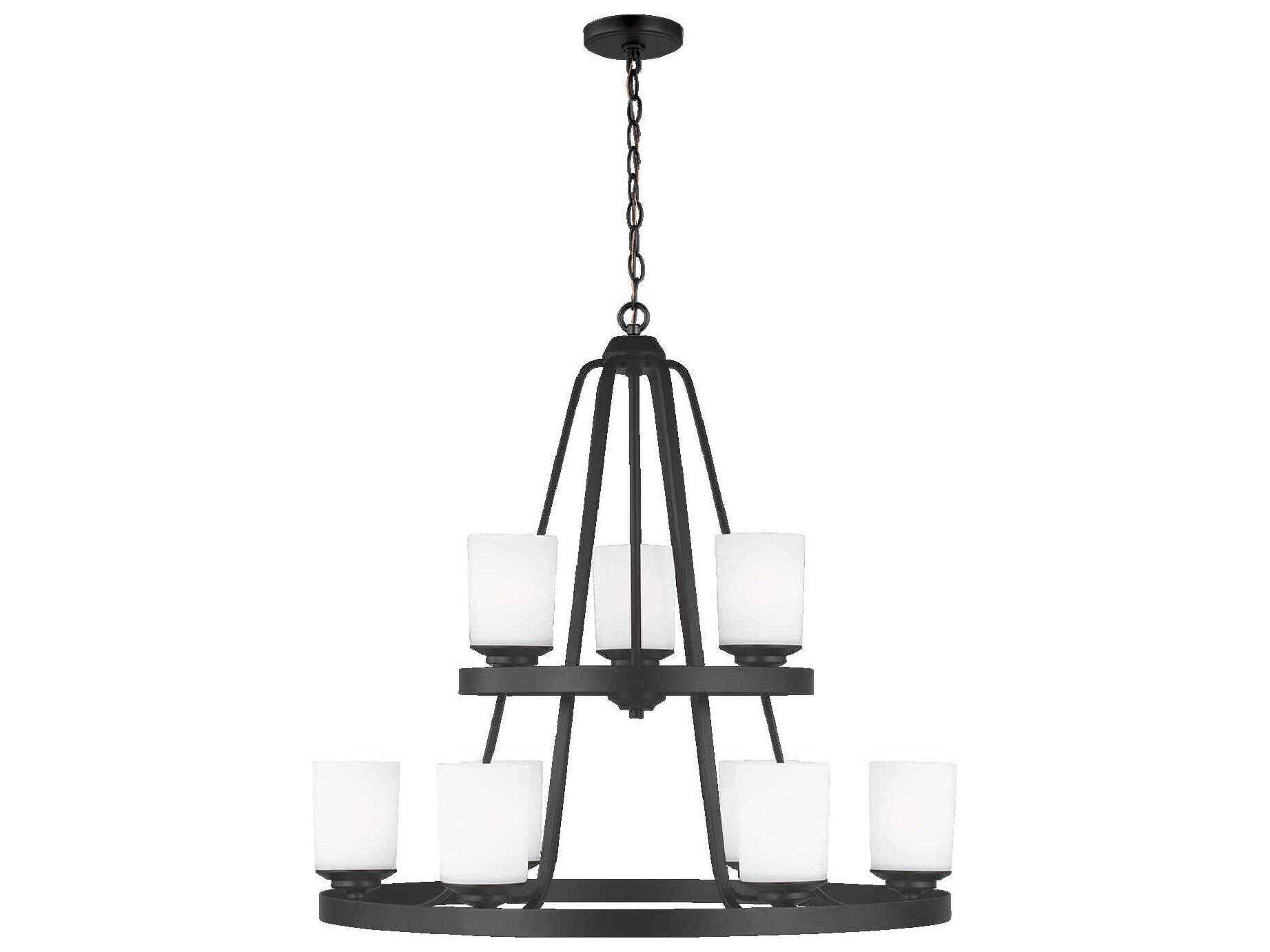 Generation Lighting Kemal 9-Light Midnight Black Glass Cylinder Tiered Chandelier