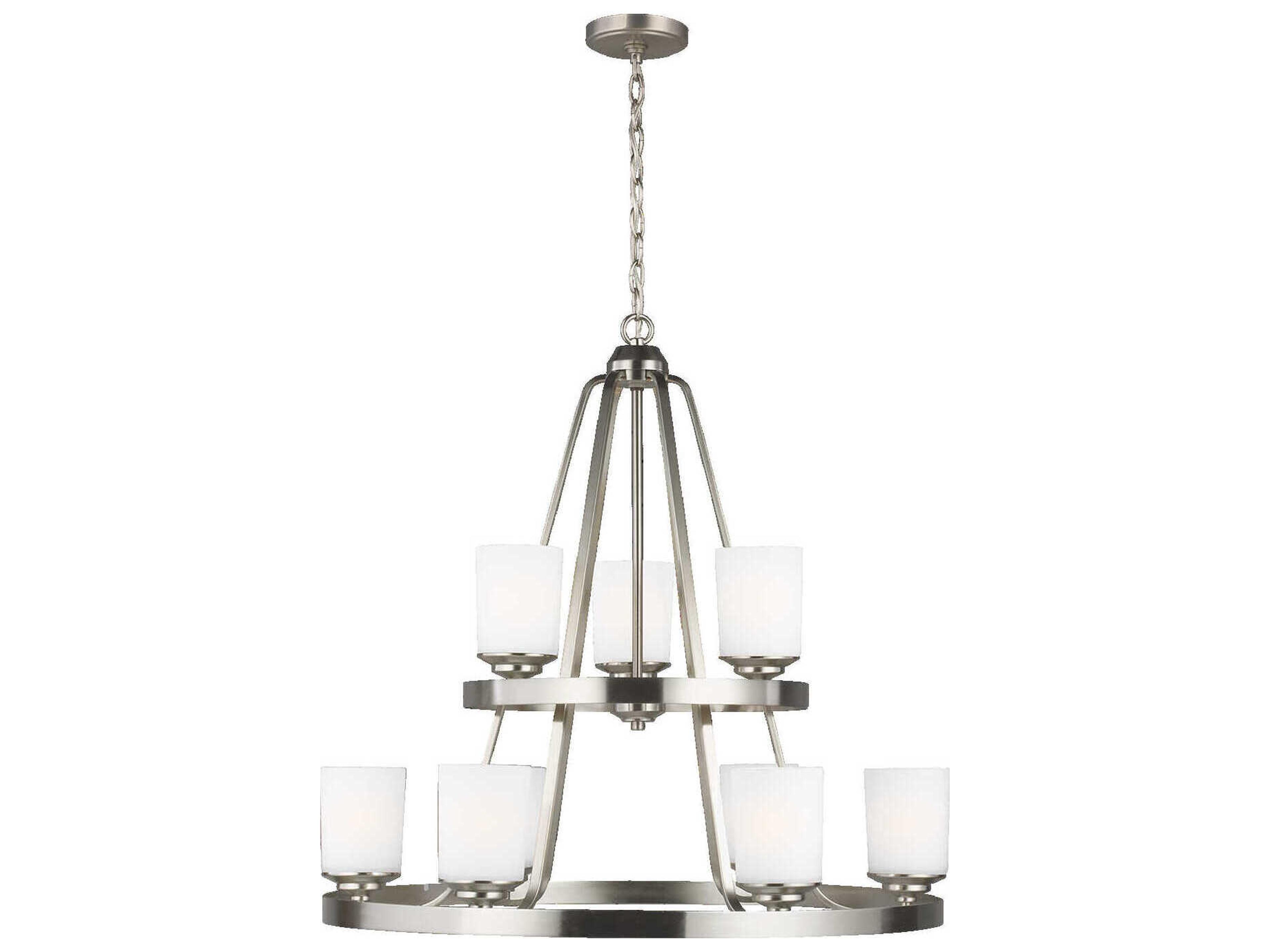 Generation Lighting Kemal 9-Light Brushed Nickel Glass Cylinder Tiered Chandelier