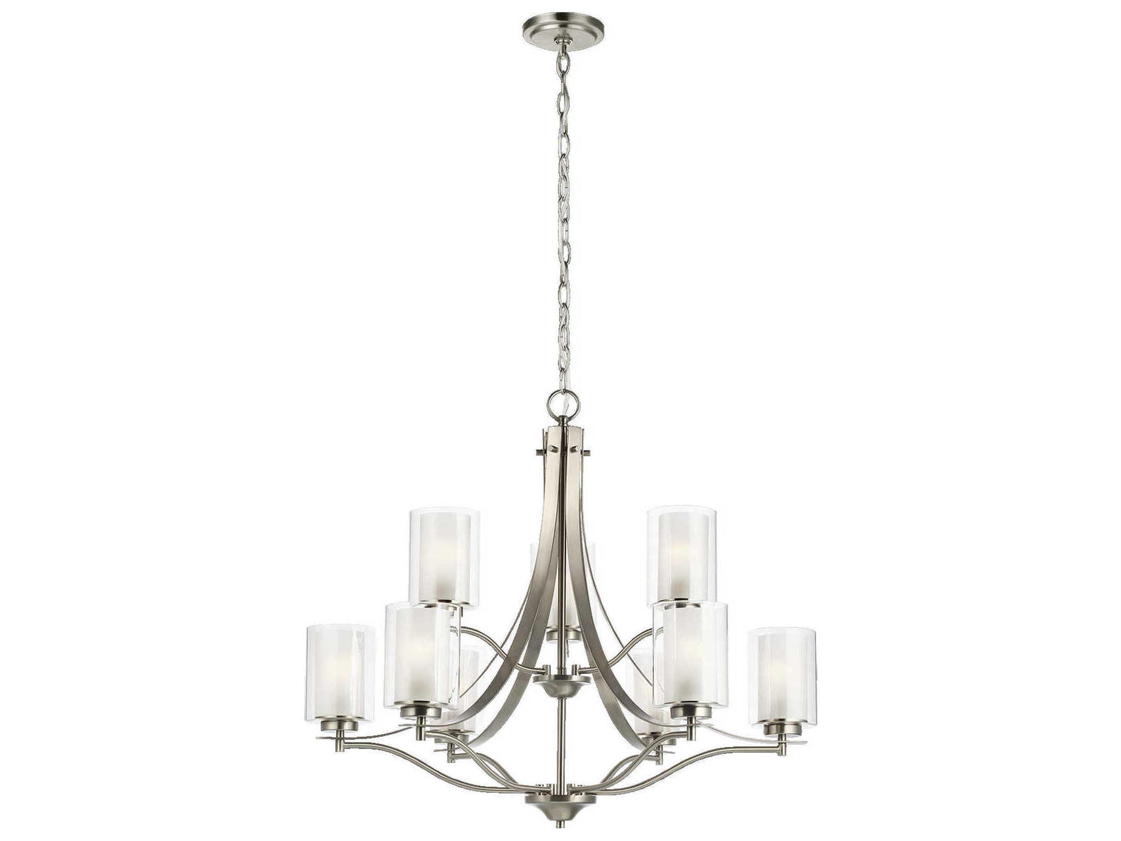Generation Lighting Elmwood Park 9-Light Brushed Nickel Glass Cylinder Tiered Chandelier