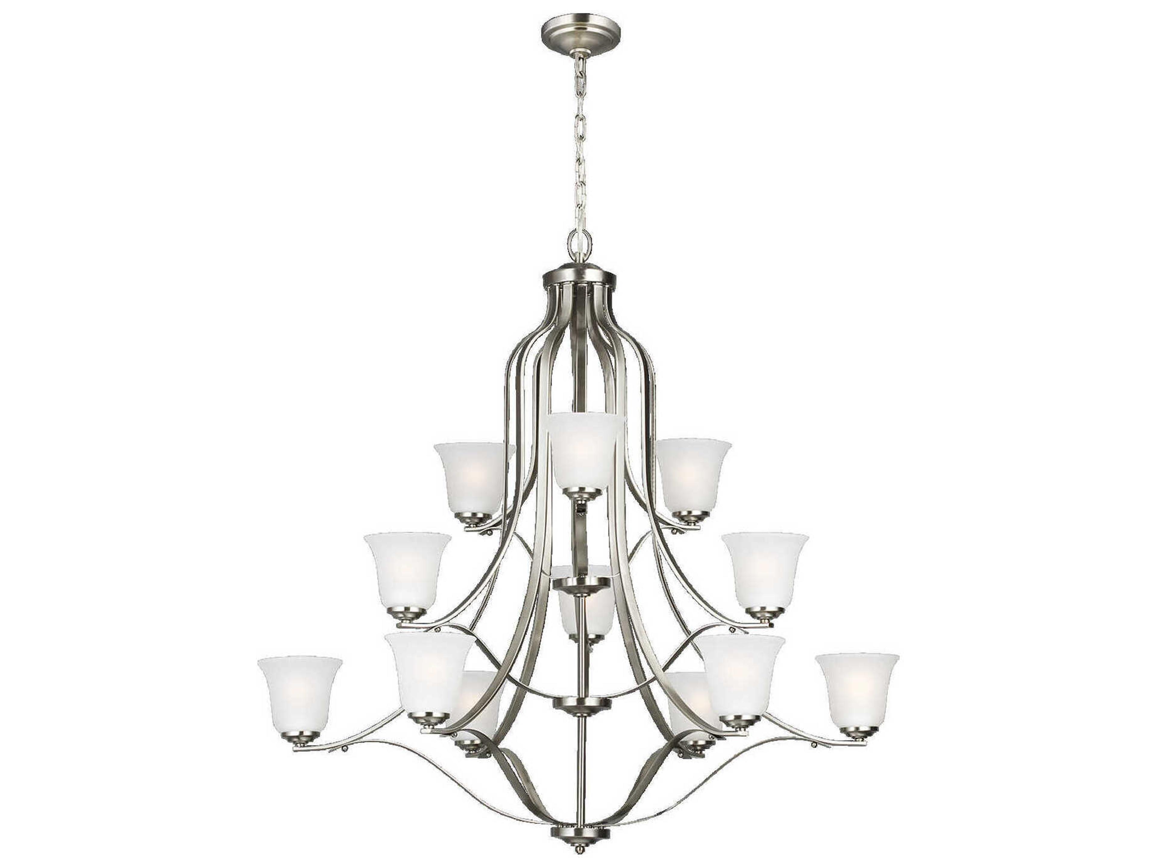 Generation Lighting Emmons 12-Light Brushed Nickel Glass Bell Tiered Chandelier