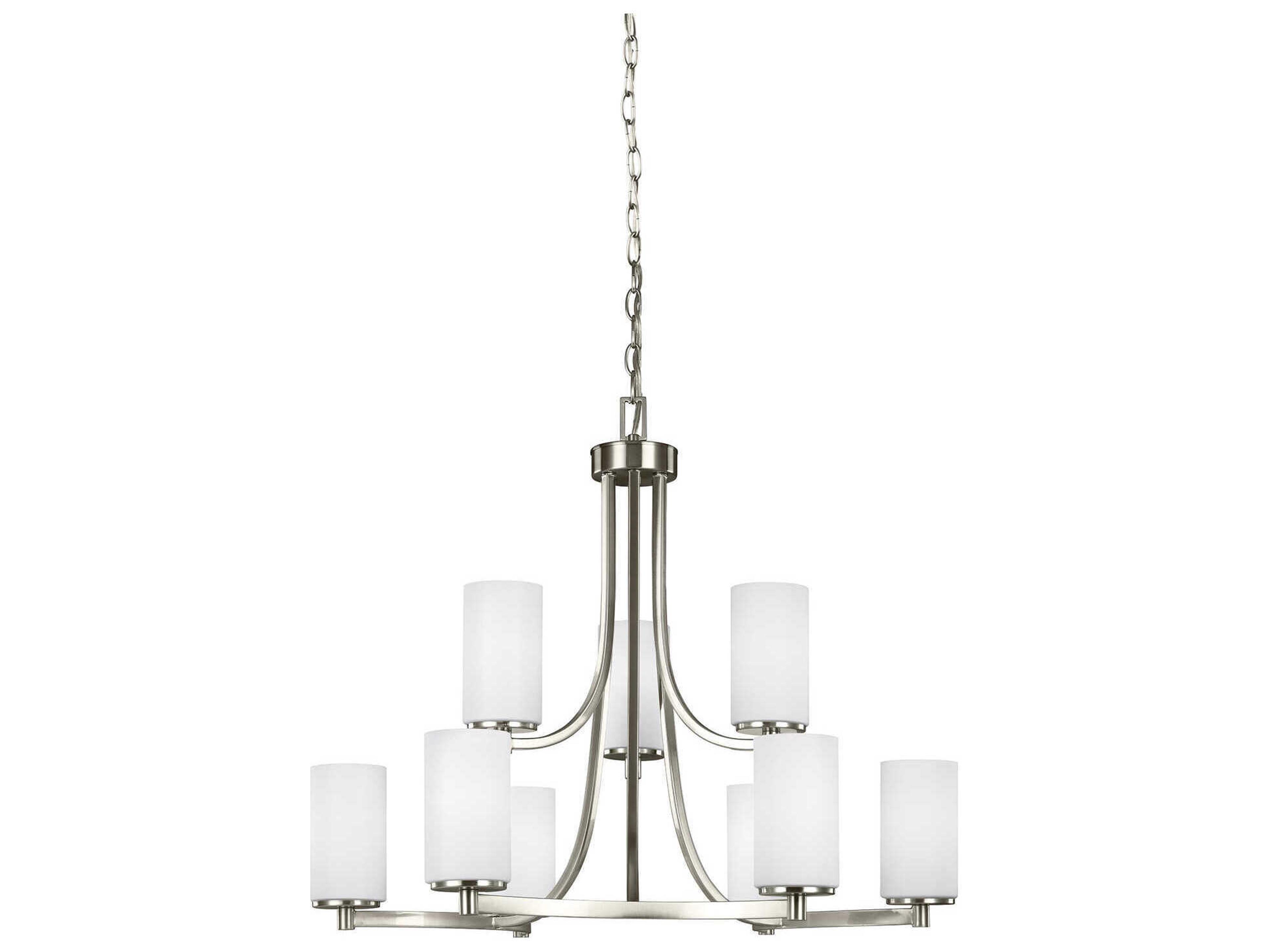 Generation Lighting Hettinger 9-Light Brushed Nickel Glass Cylinder Tiered Chandelier