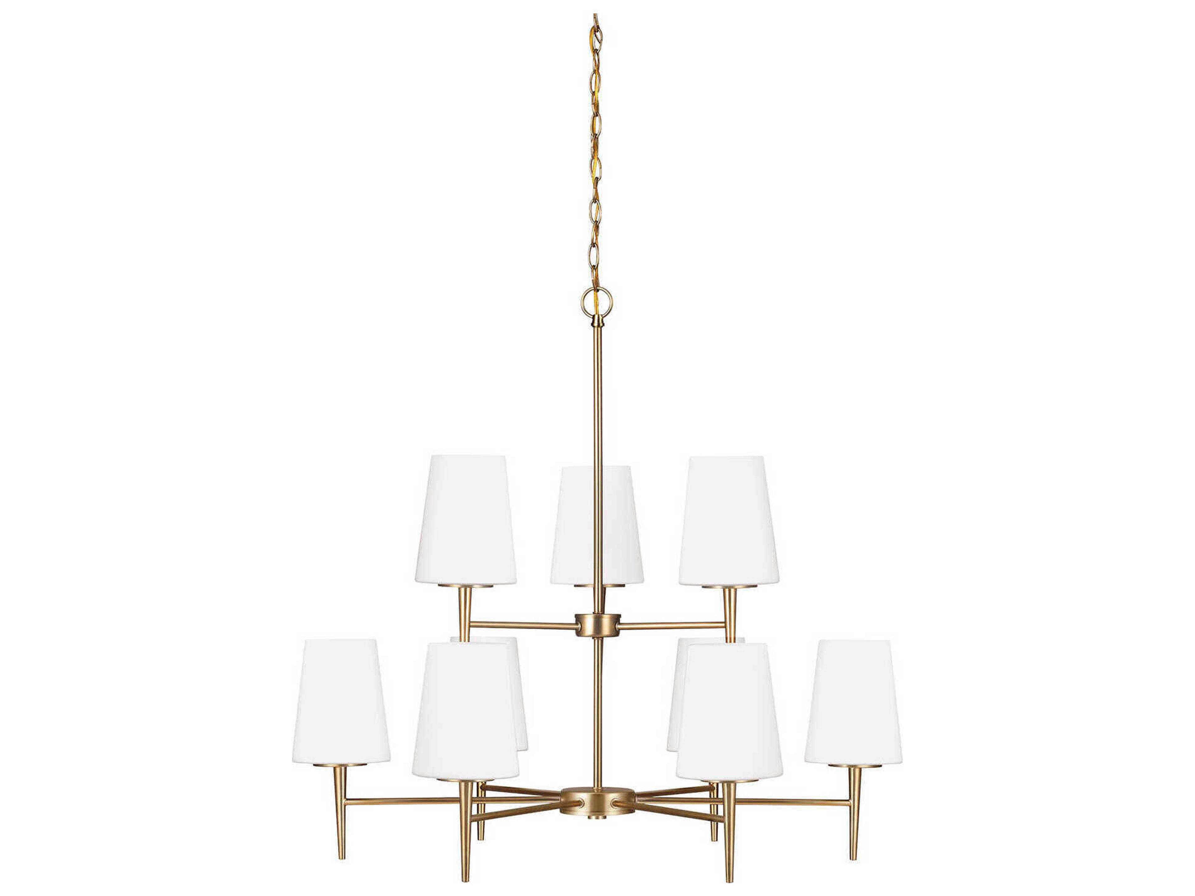 Generation Lighting Driscoll 9-Light Satin Brass Glass Tiered Chandelier