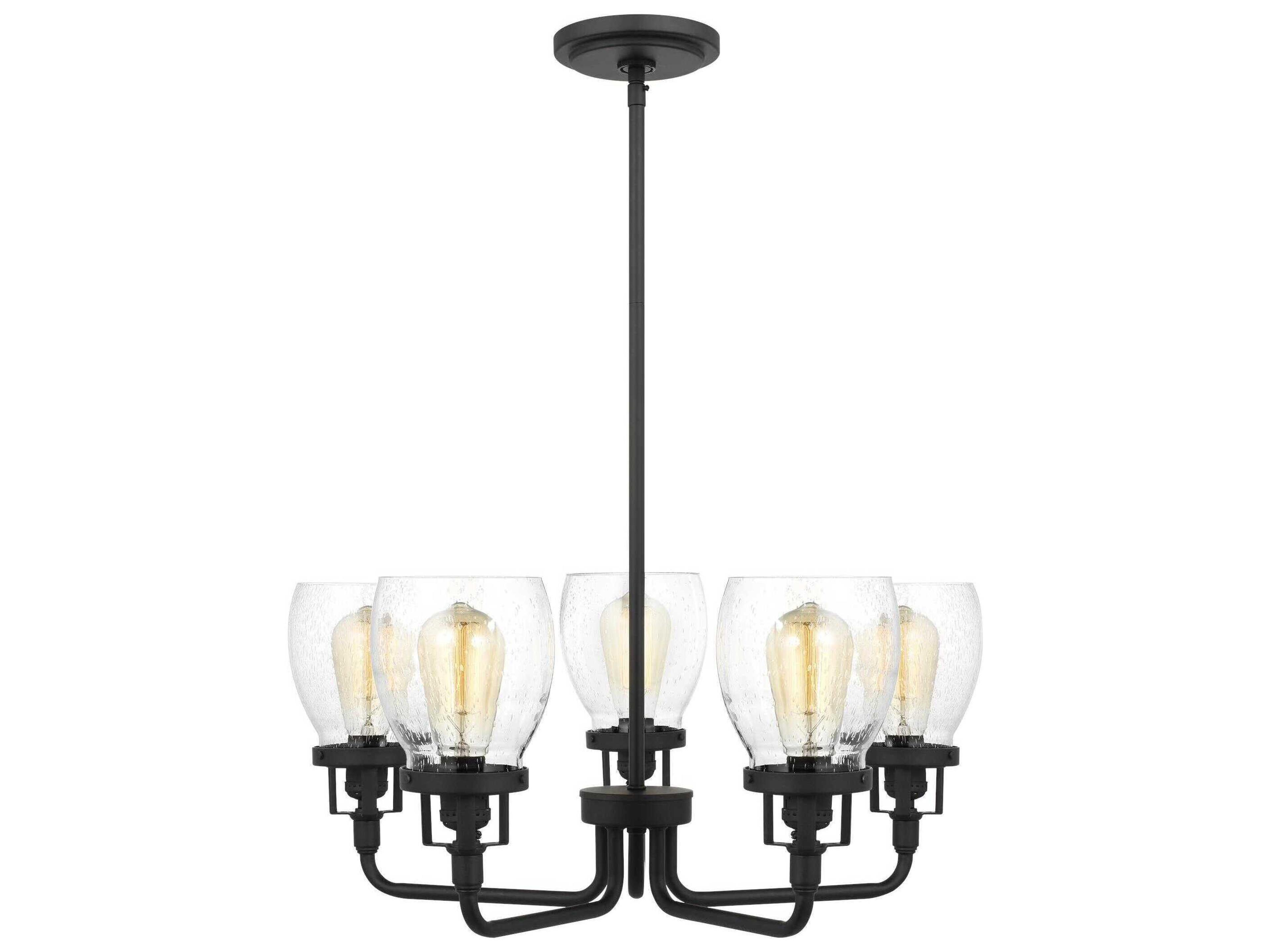 Generation Lighting Belton 5-Light Midnight Black Glass Bell Chandelier