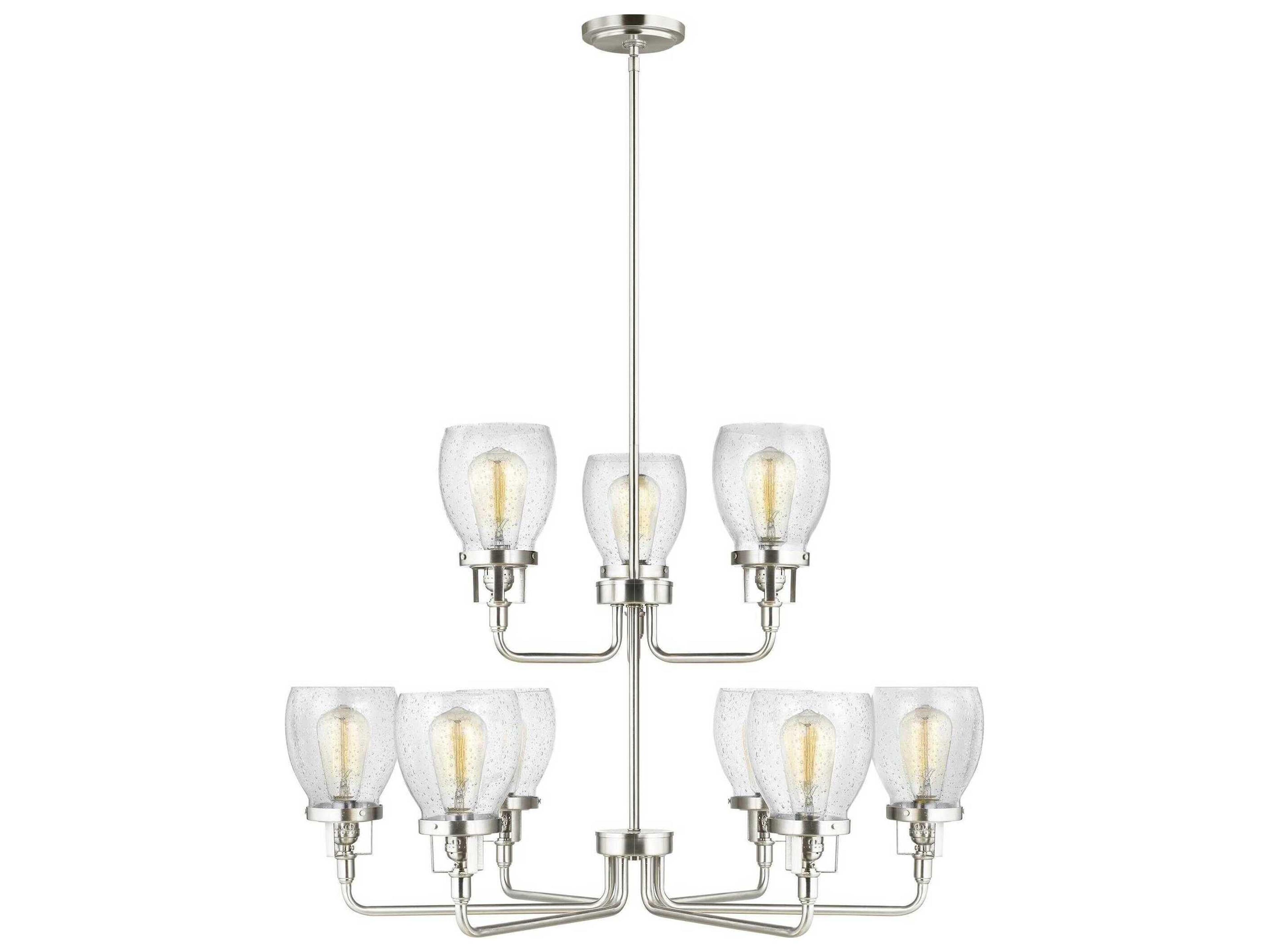 Generation Lighting Belton 9-Light Brushed Nickel Glass Bell Tiered Chandelier