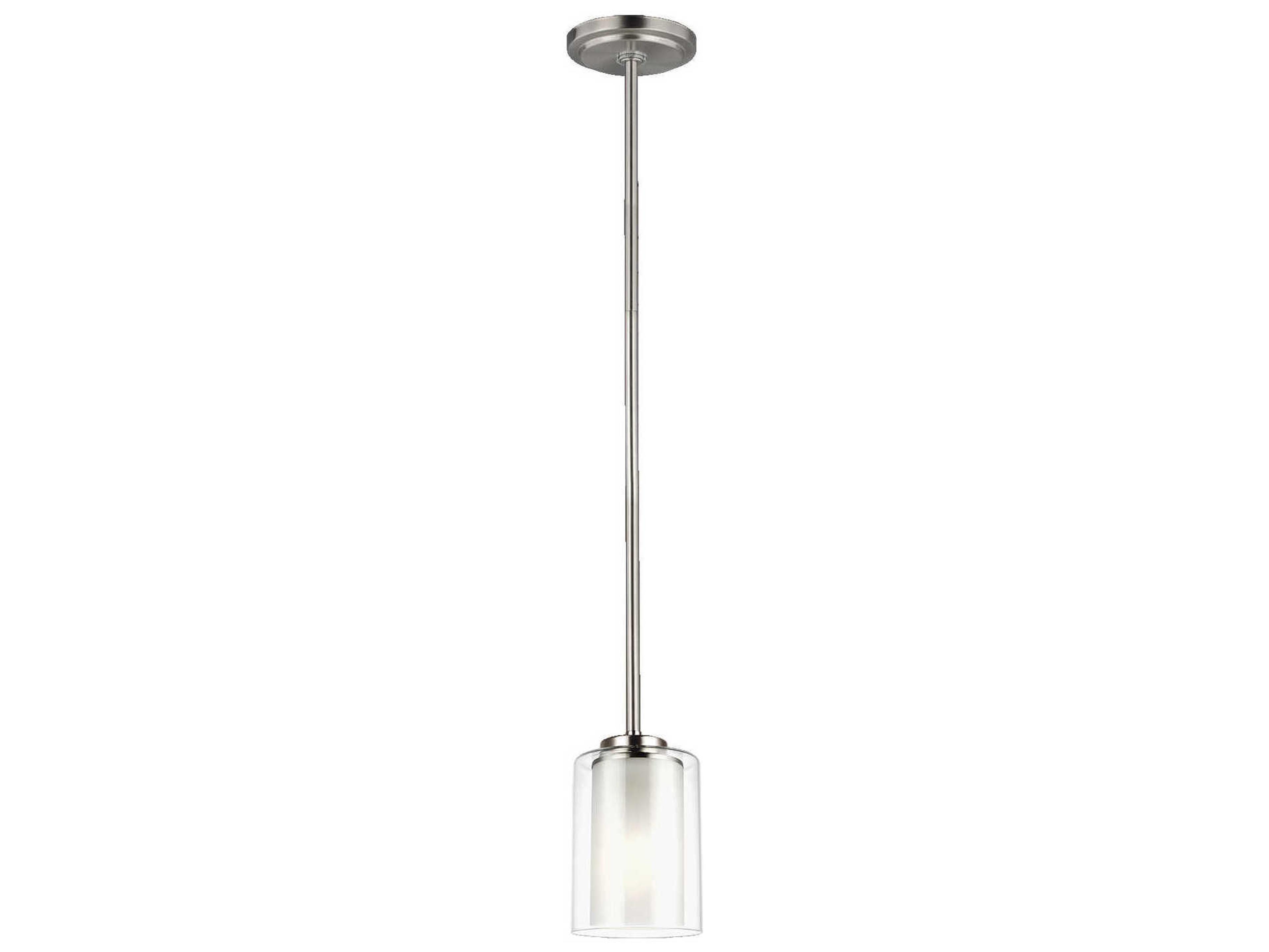 Generation Lighting Elmwood Park 1-Light Brushed Nickel Glass Cylinder Mini Pendant