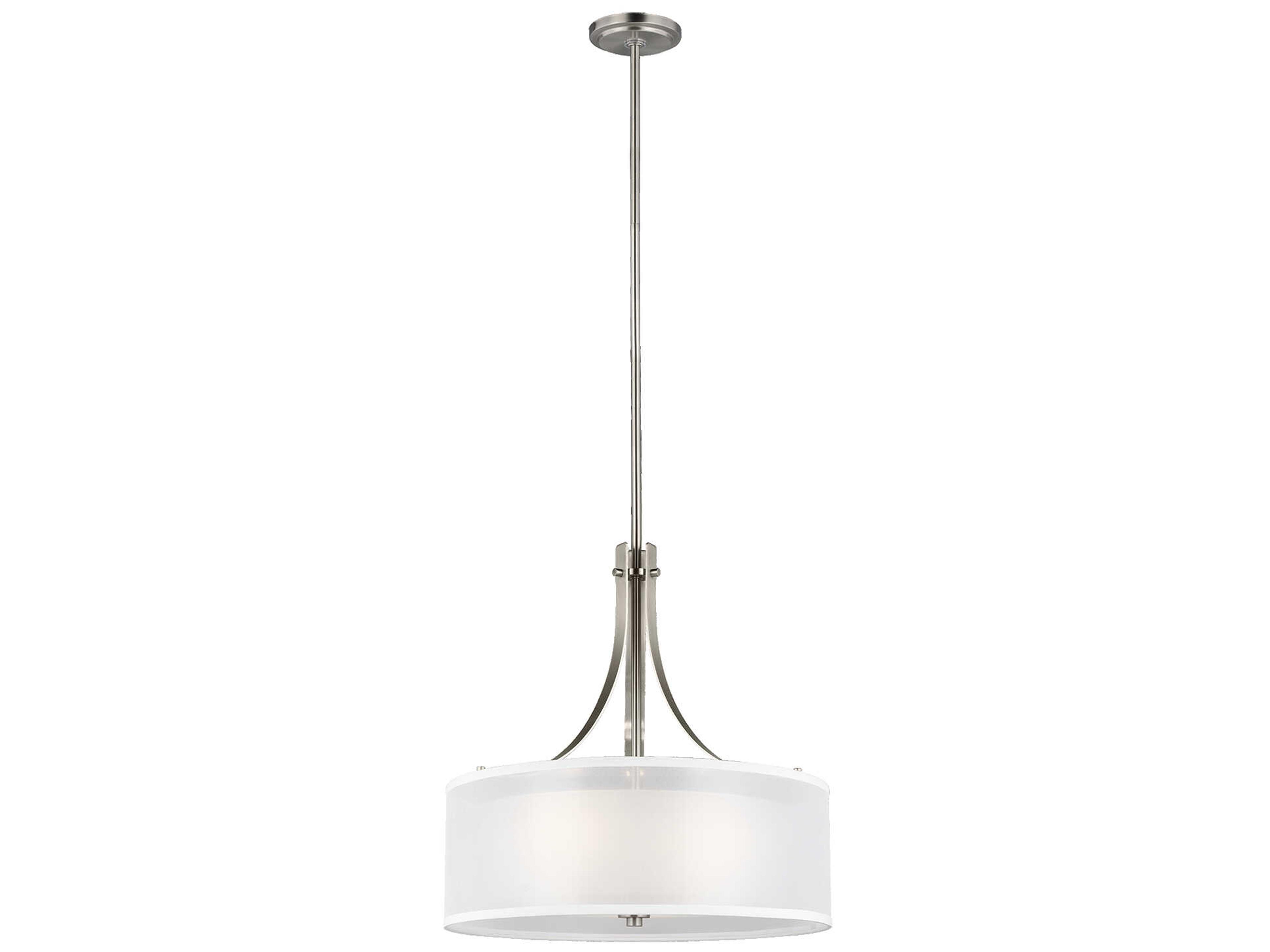 Generation Lighting Elmwood Park 3-Light Brushed Nickel Glass Drum Pendant