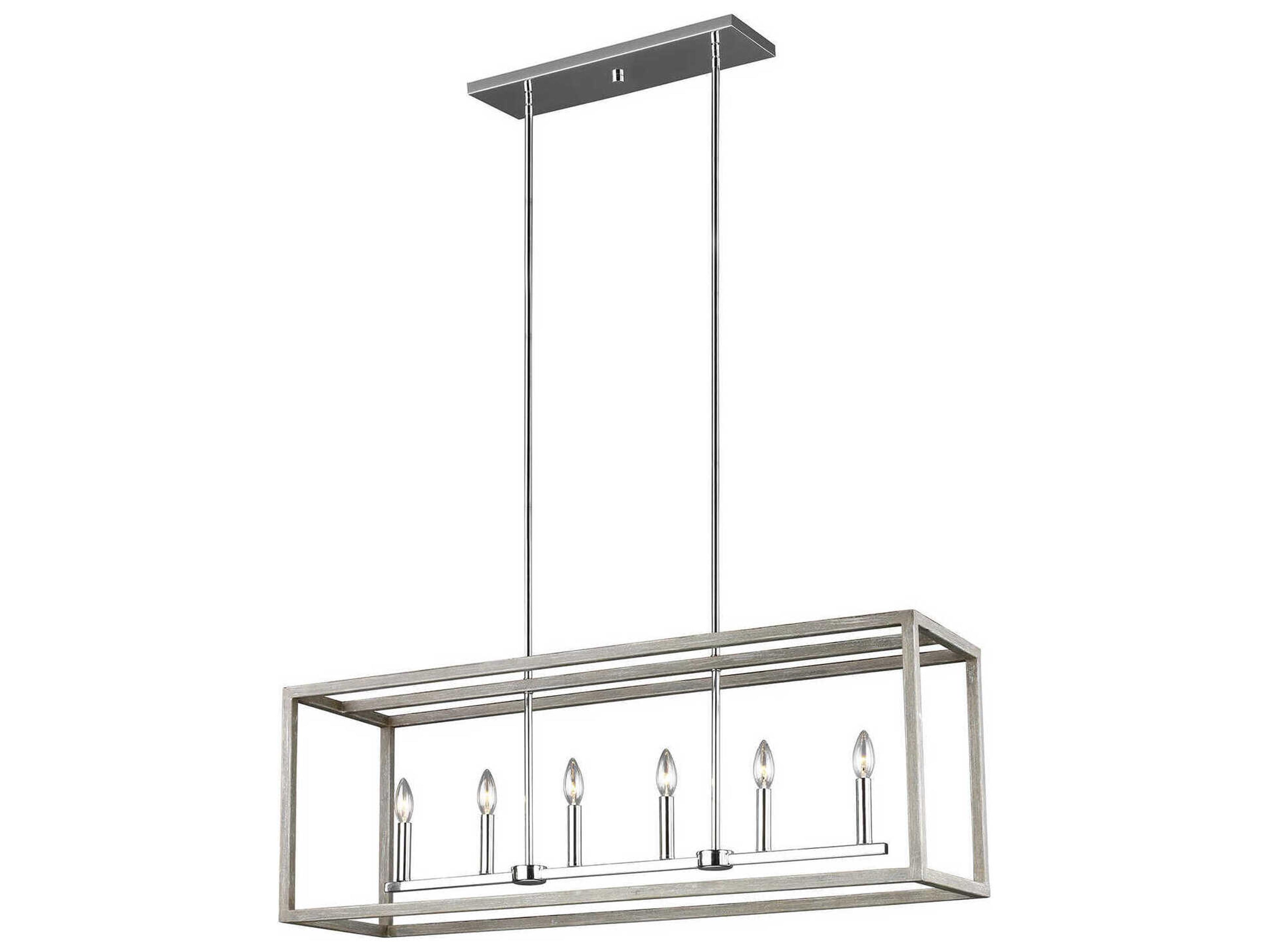 Generation Lighting Moffet Street 6-Light Washed Pine Chrome Linear Island Pendant