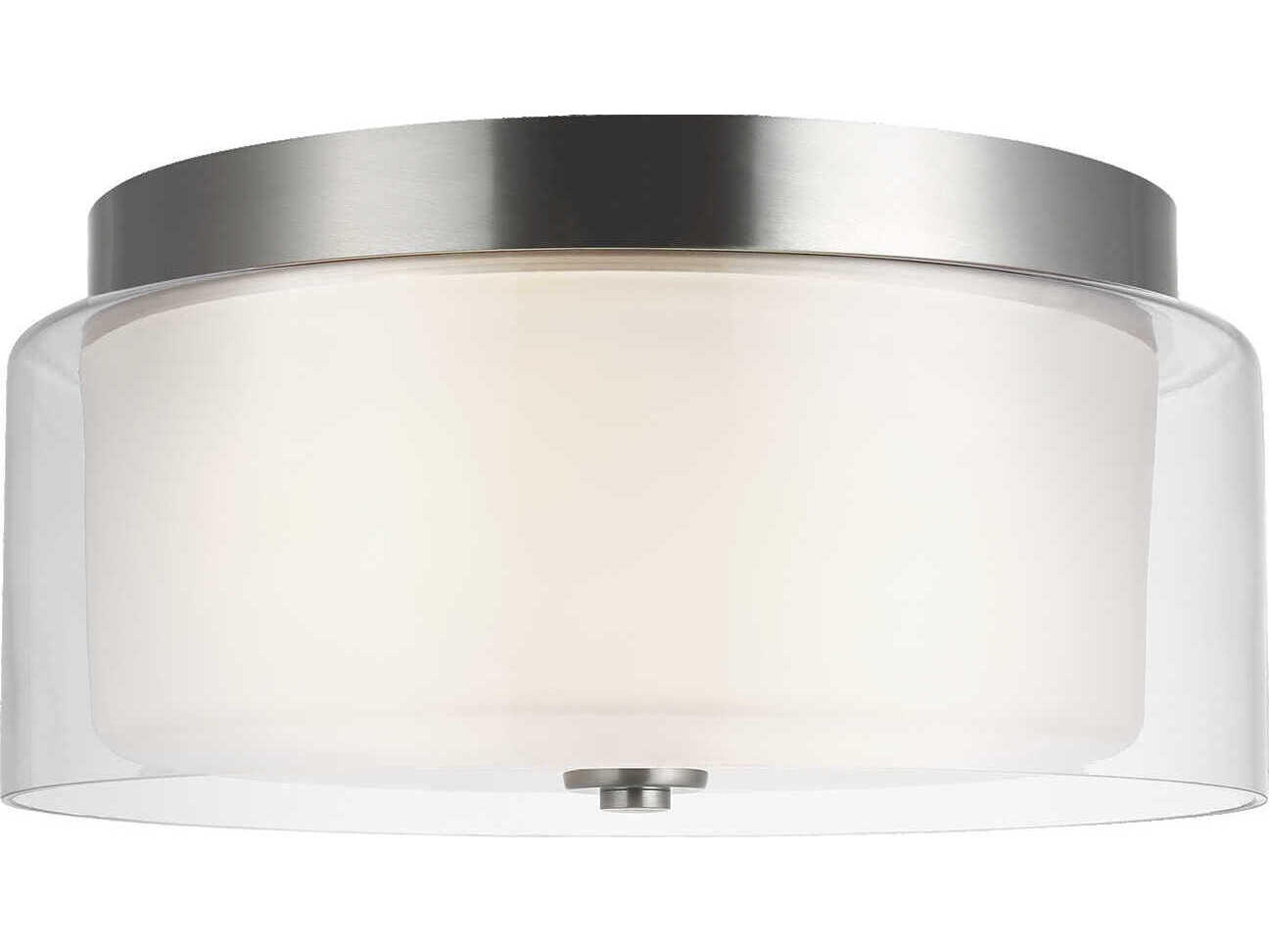 Generation Lighting Elmwood Park 2-Light Brushed Nickel Glass Drum Flush Mount