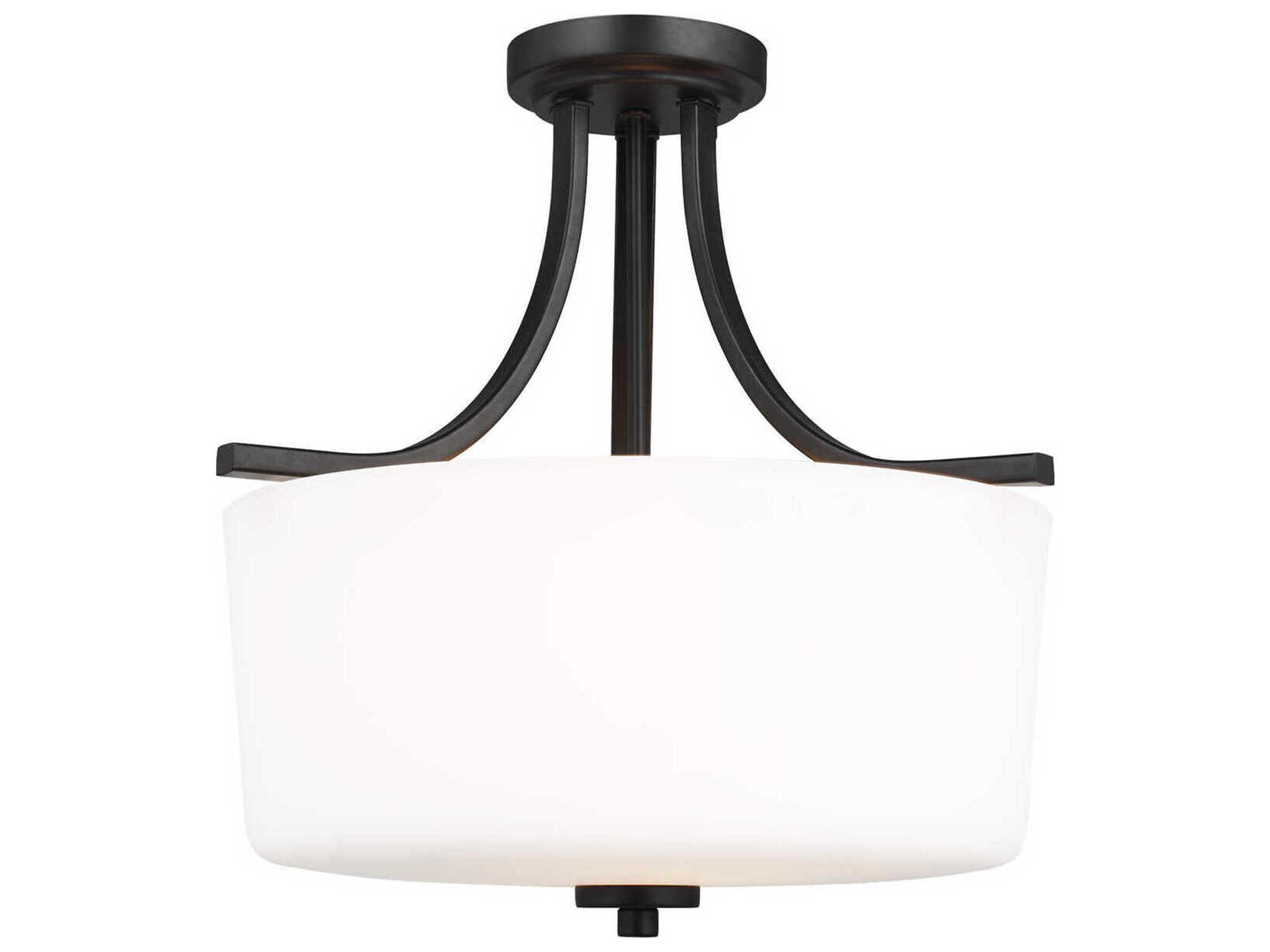 Generation Lighting Kemal 3-Light Midnight Black Glass Drum Semi Flush Mount