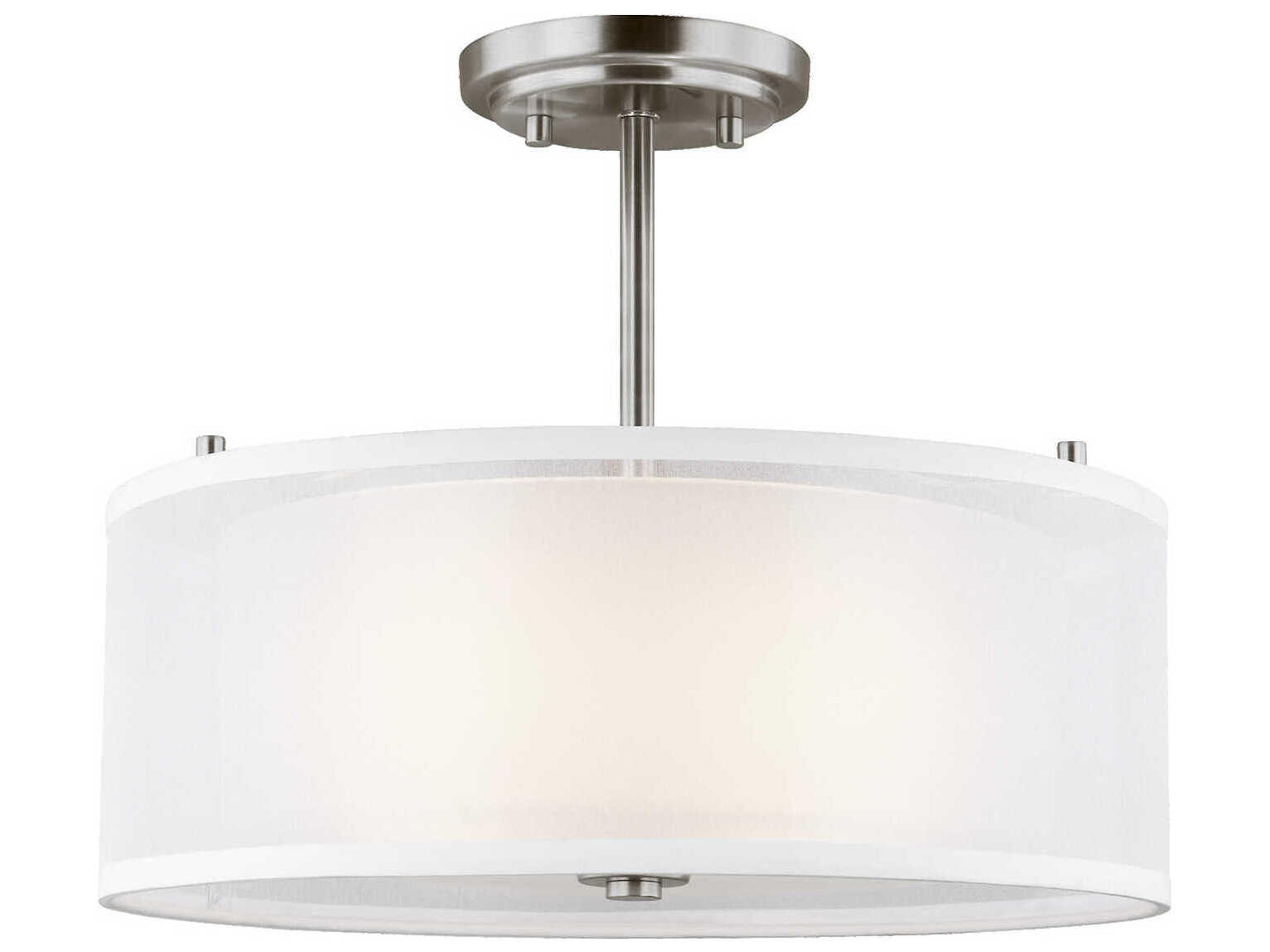 Generation Lighting Elmwood Park 2-Light Brushed Nickel Glass Drum Semi Flush Mount
