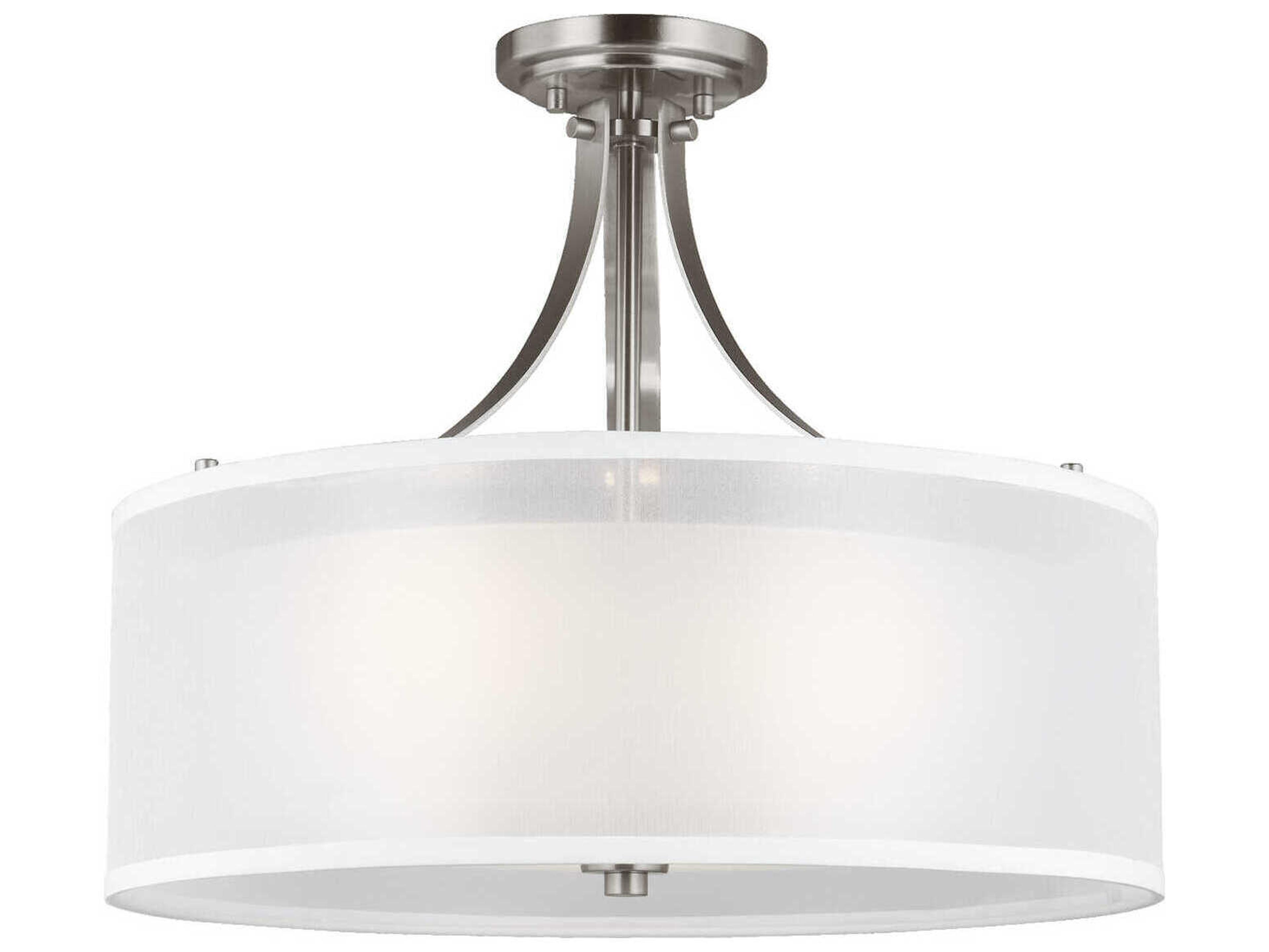 Generation Lighting Elmwood Park 3-Light Brushed Nickel Glass Drum Semi Flush Mount