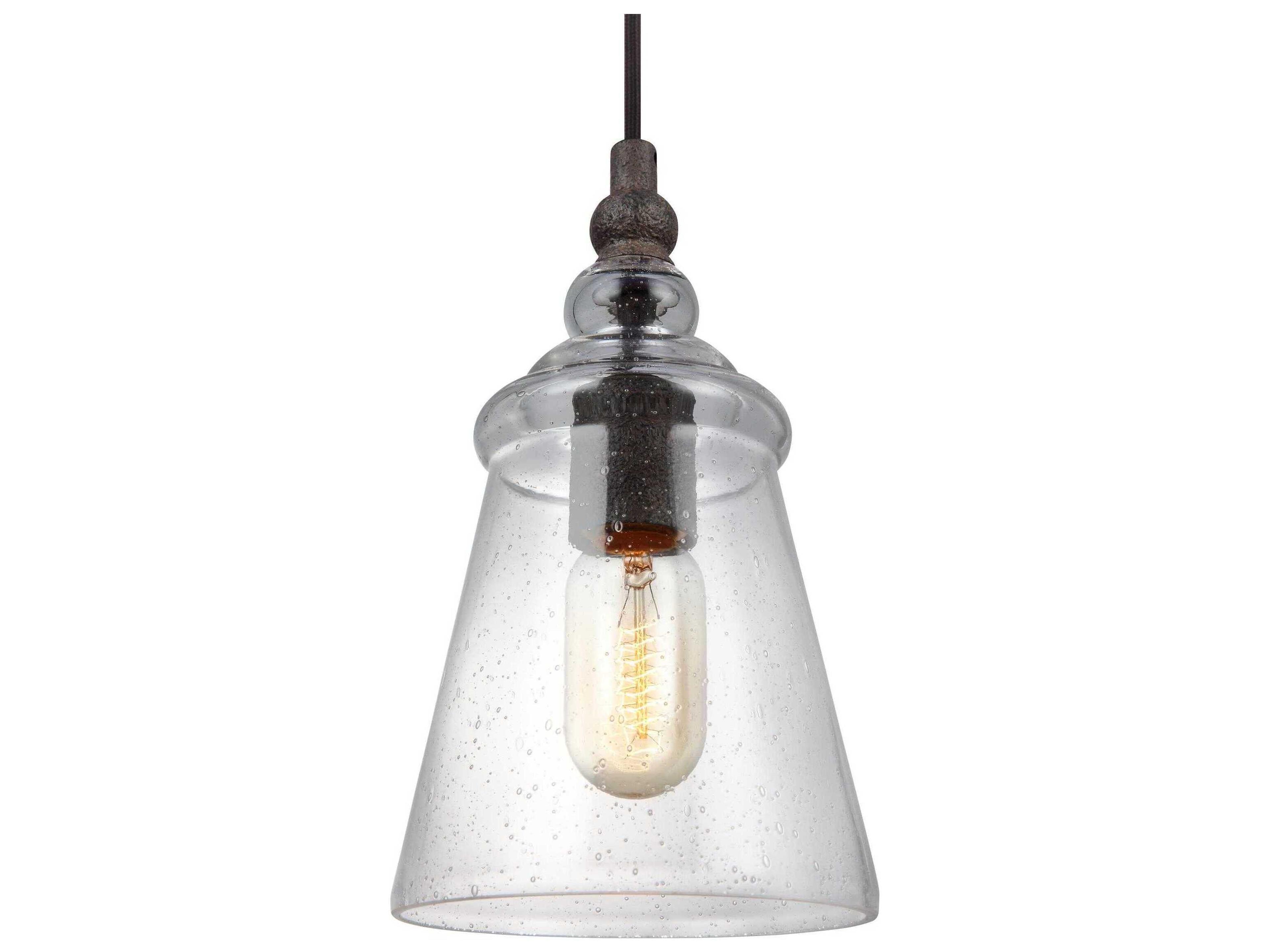 Generation Lighting Loras 1-Light Dark Weathered Iron Brown Glass Bell Mini Pendant