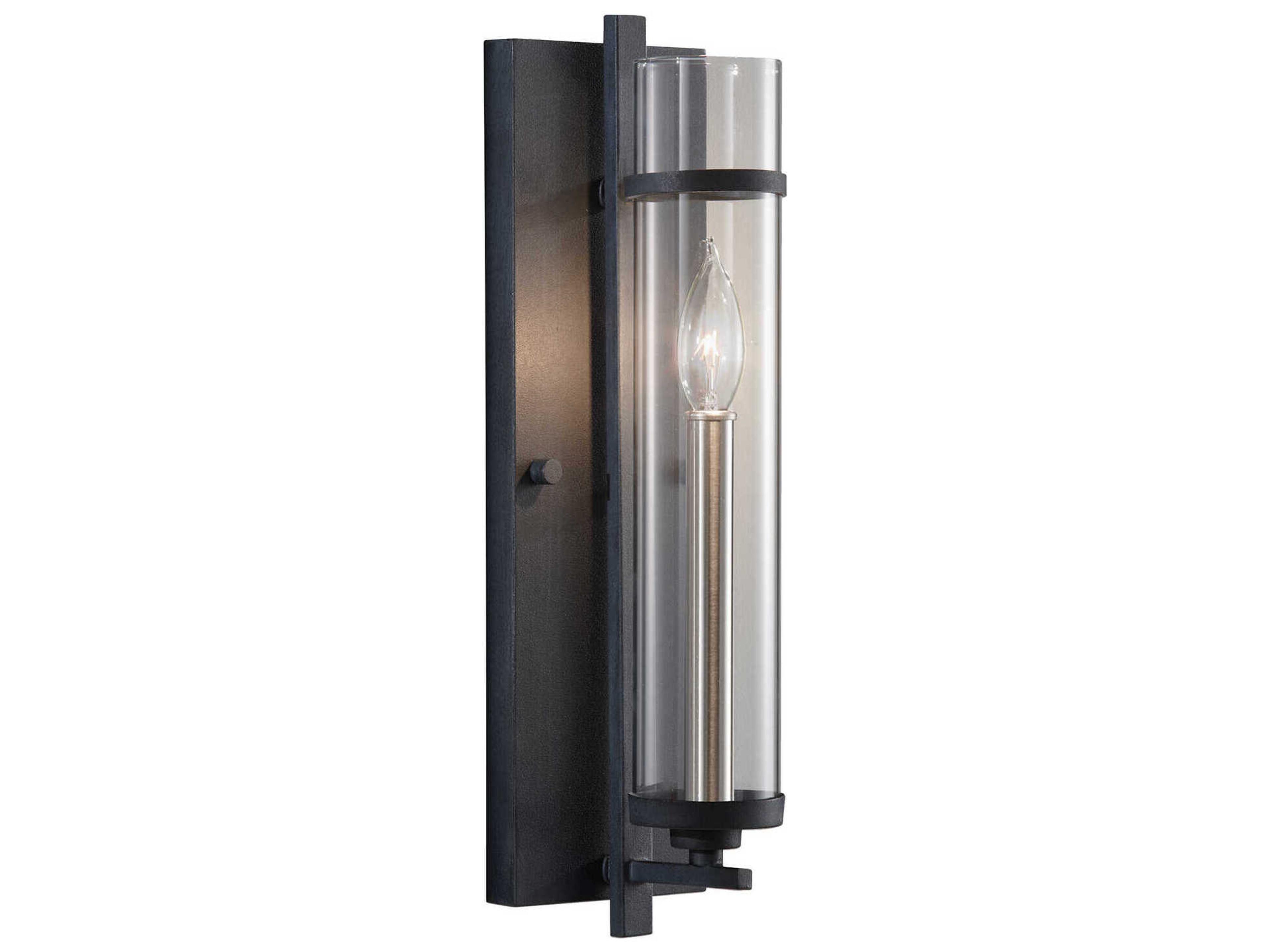Generation Lighting Ethan 1-Light Antique Forged Iron Brushed Steel Black Glass Wall Sconce