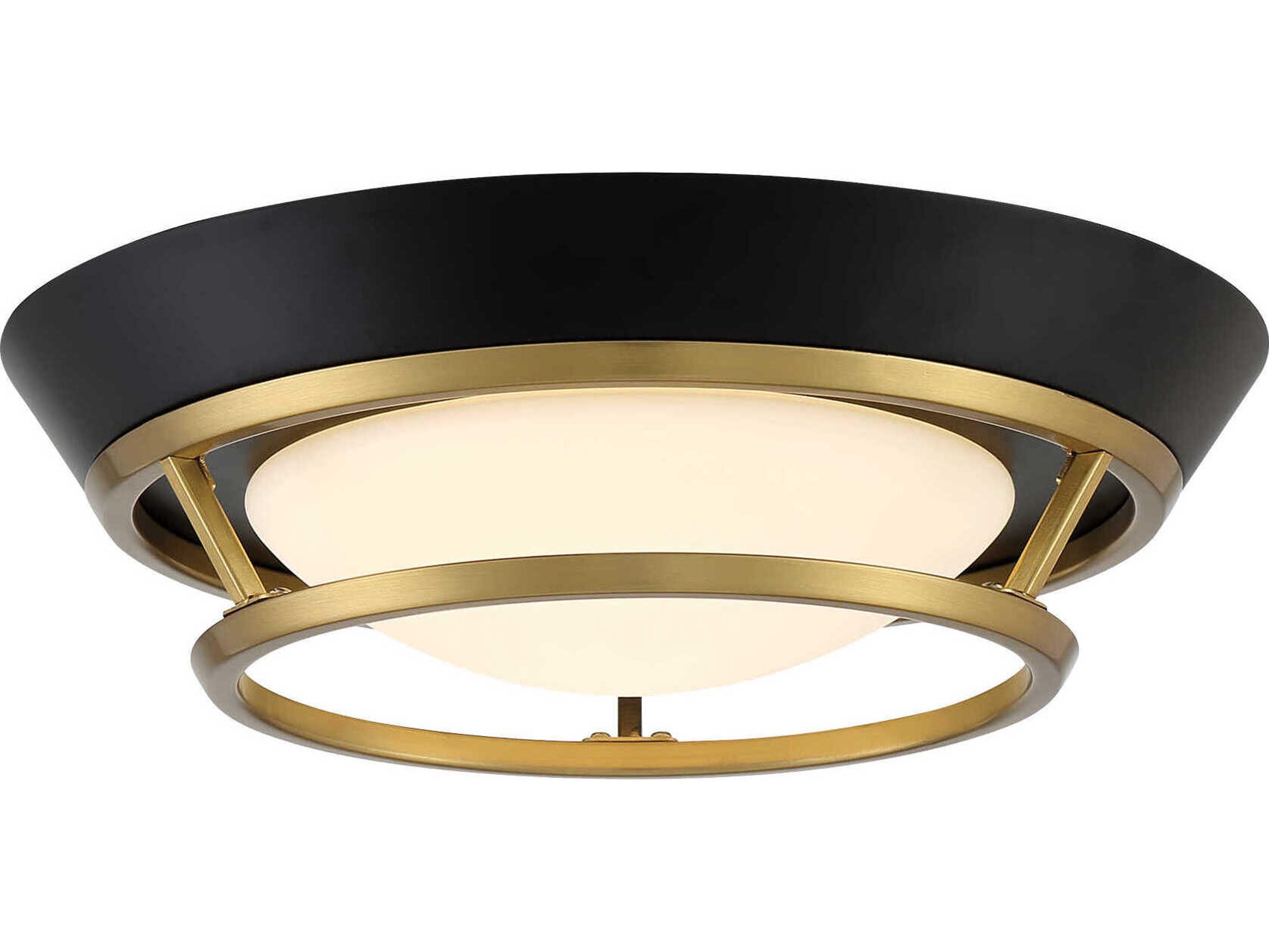 George Kovacs Beam Me Up 1-Light Coal Satin Brass Black Glass LED Round Flush Mount