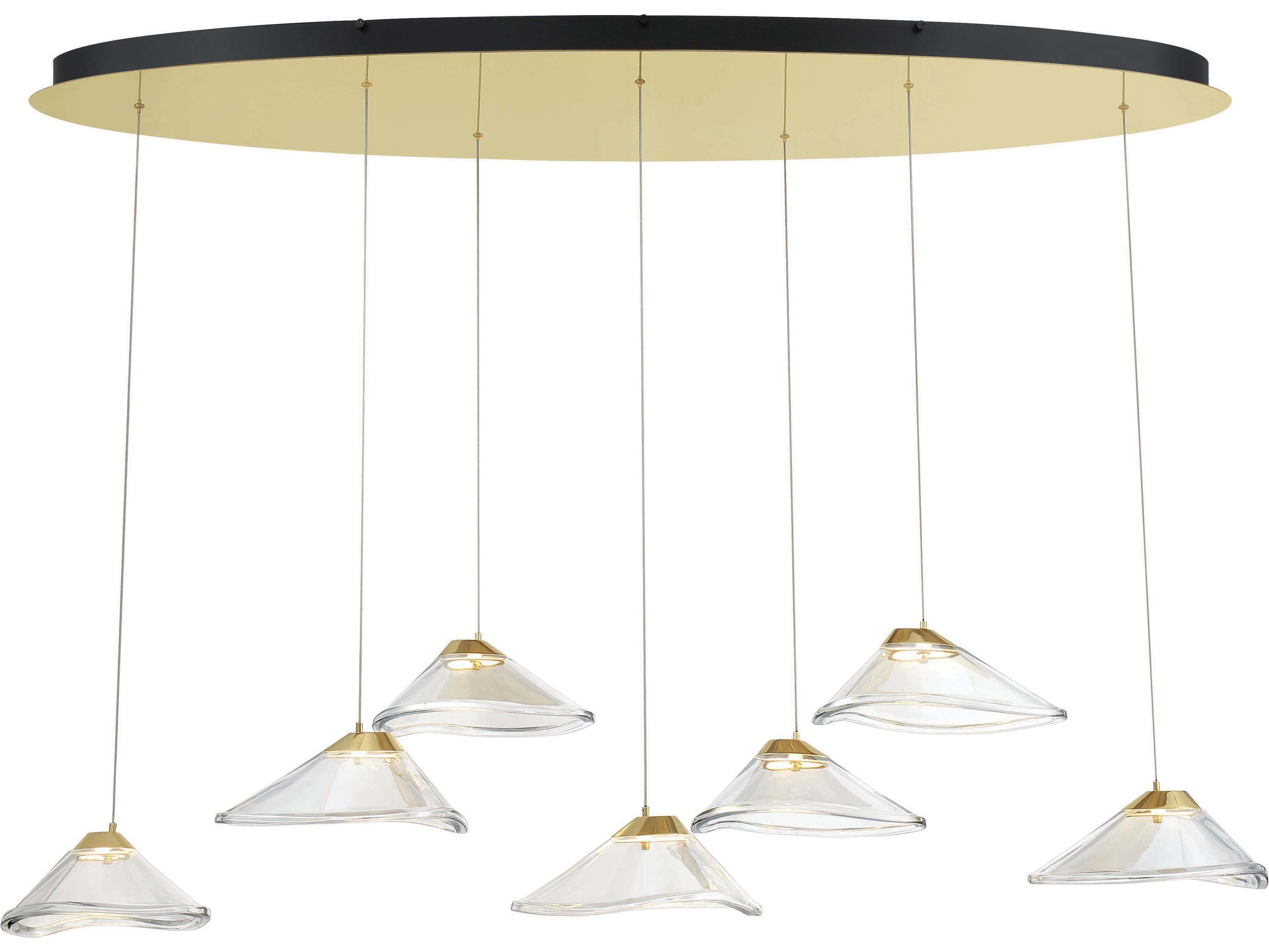 George Kovacs Sneer 7-Light Coal Sun Gold Black Glass LED Linear Island Pendant