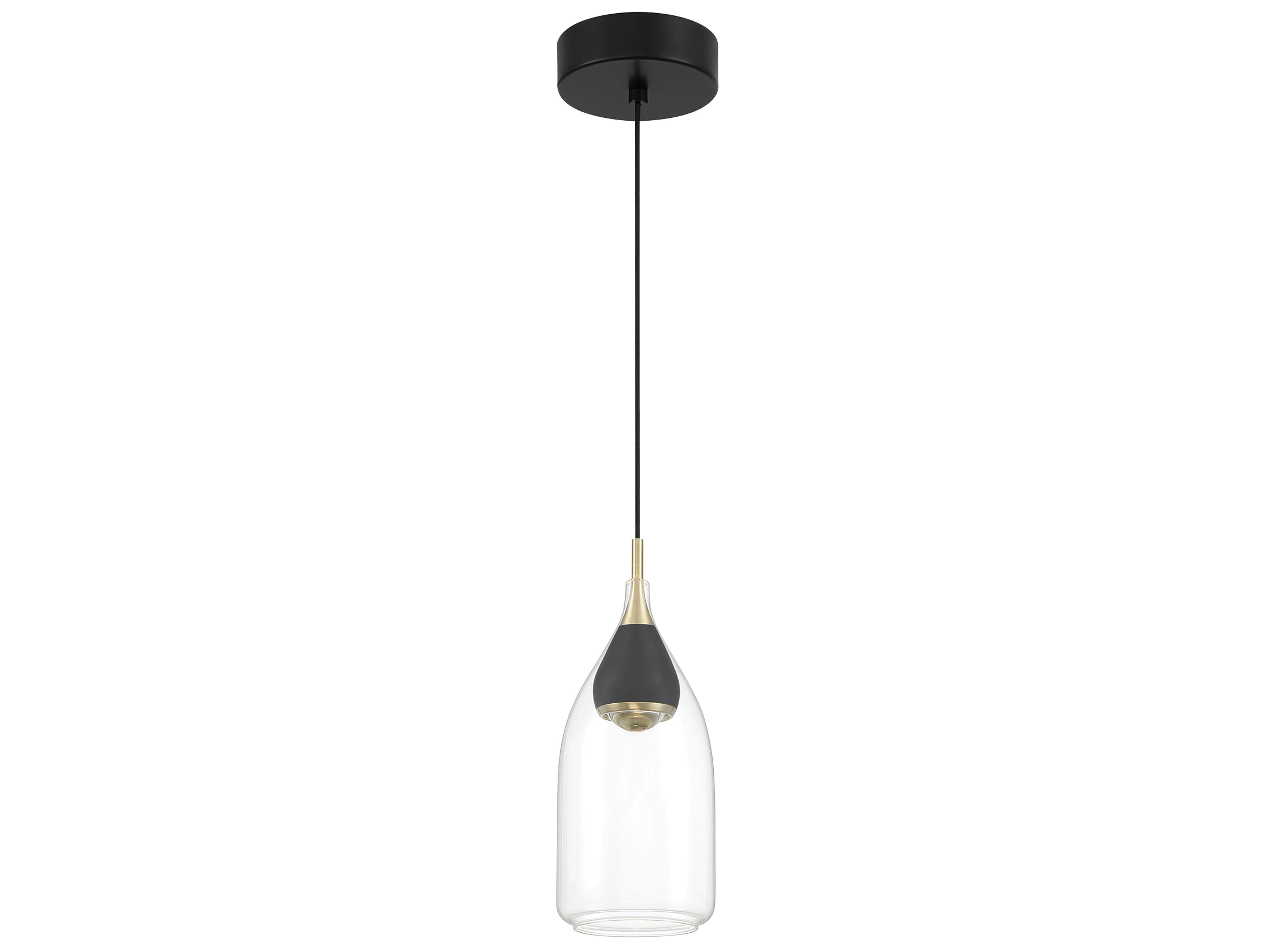 George Kovacs Arabesque 1-Light Coal Brushed Gold Black Glass LED Cylinder Mini Pendant