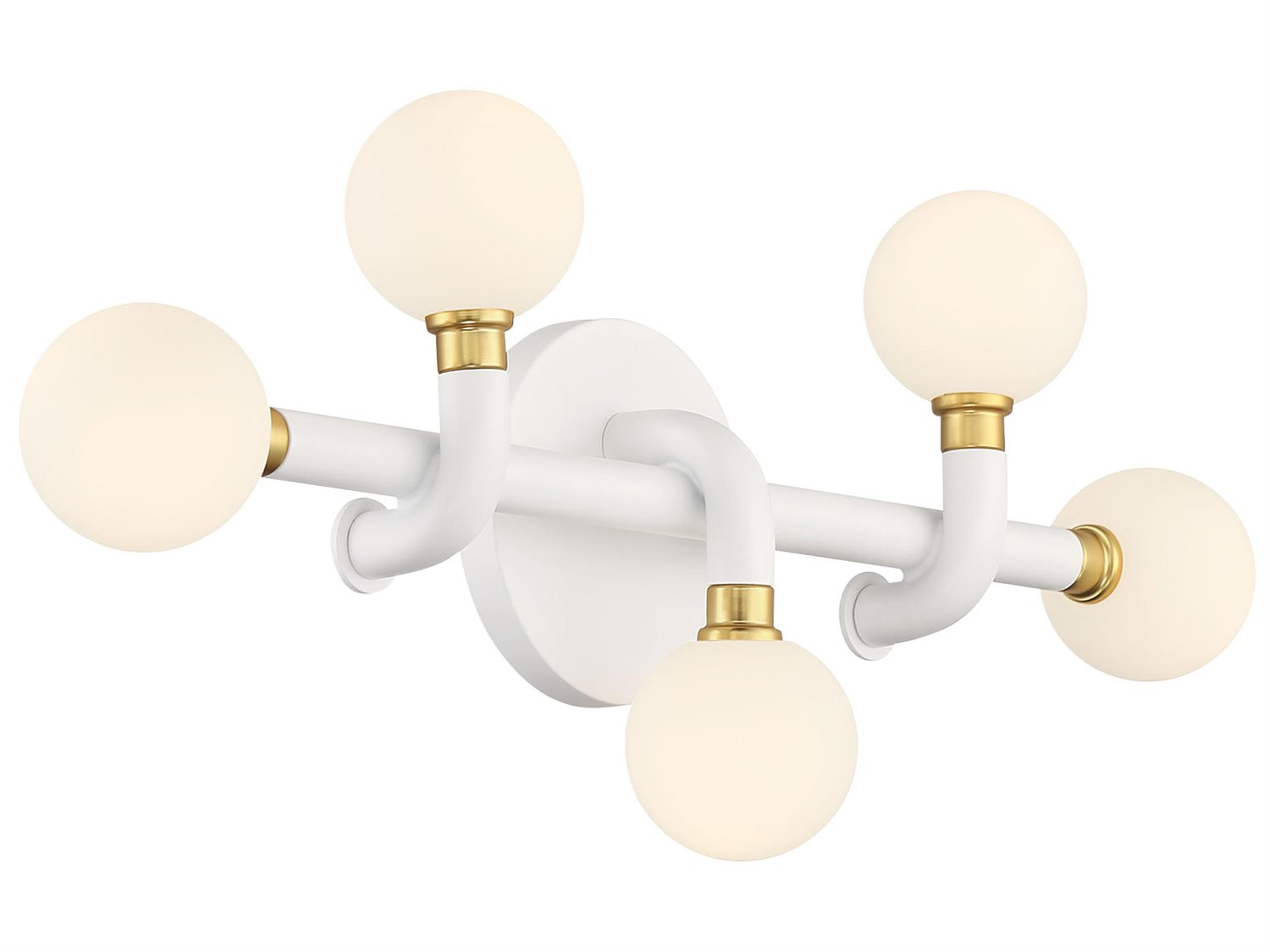 George Kovacs Tubular 5-Light Matte White Honey Gold Glass LED Vanity Light