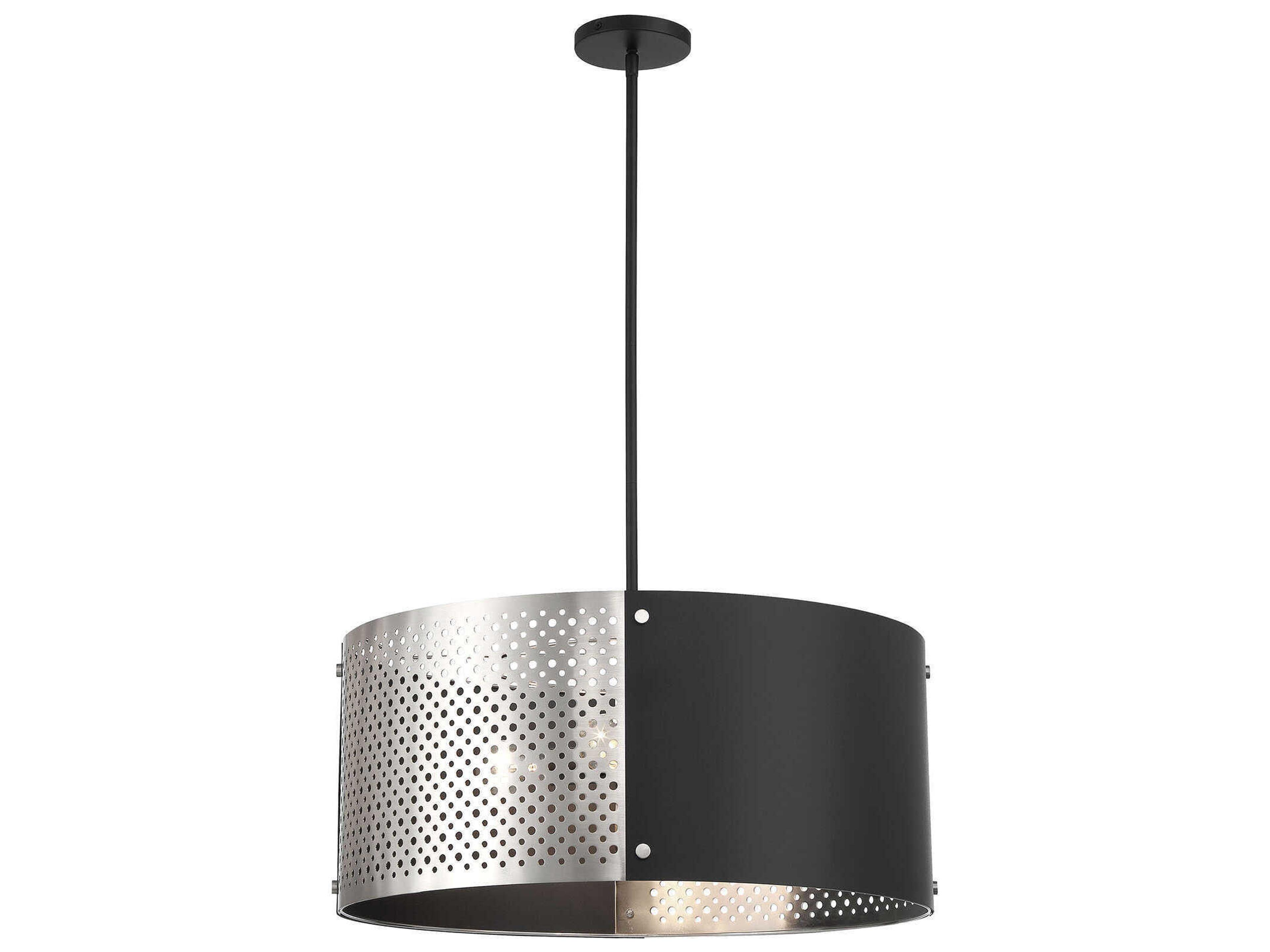 George Kovacs Noho 4-Light Brushed Nickel Sand Coal Black Drum Pendant